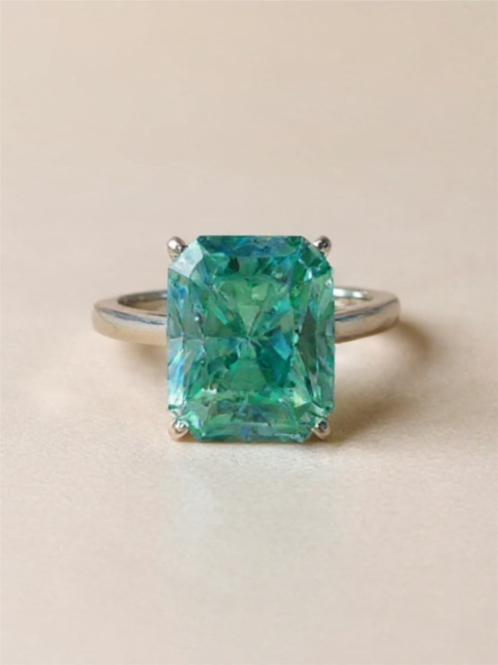 2 Carat 925 Sterling Silver Green Moissanite Rectangle Ring