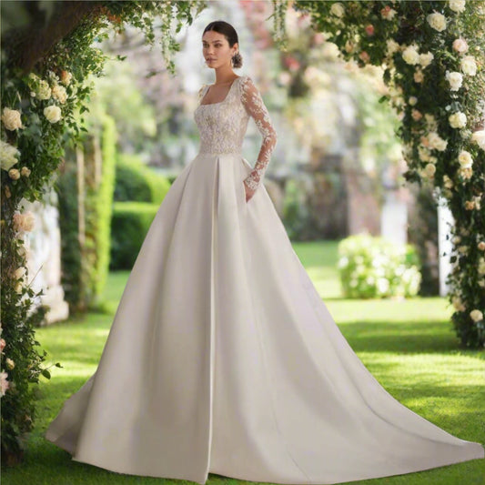 A Line Long Sleeve Bridal Gown