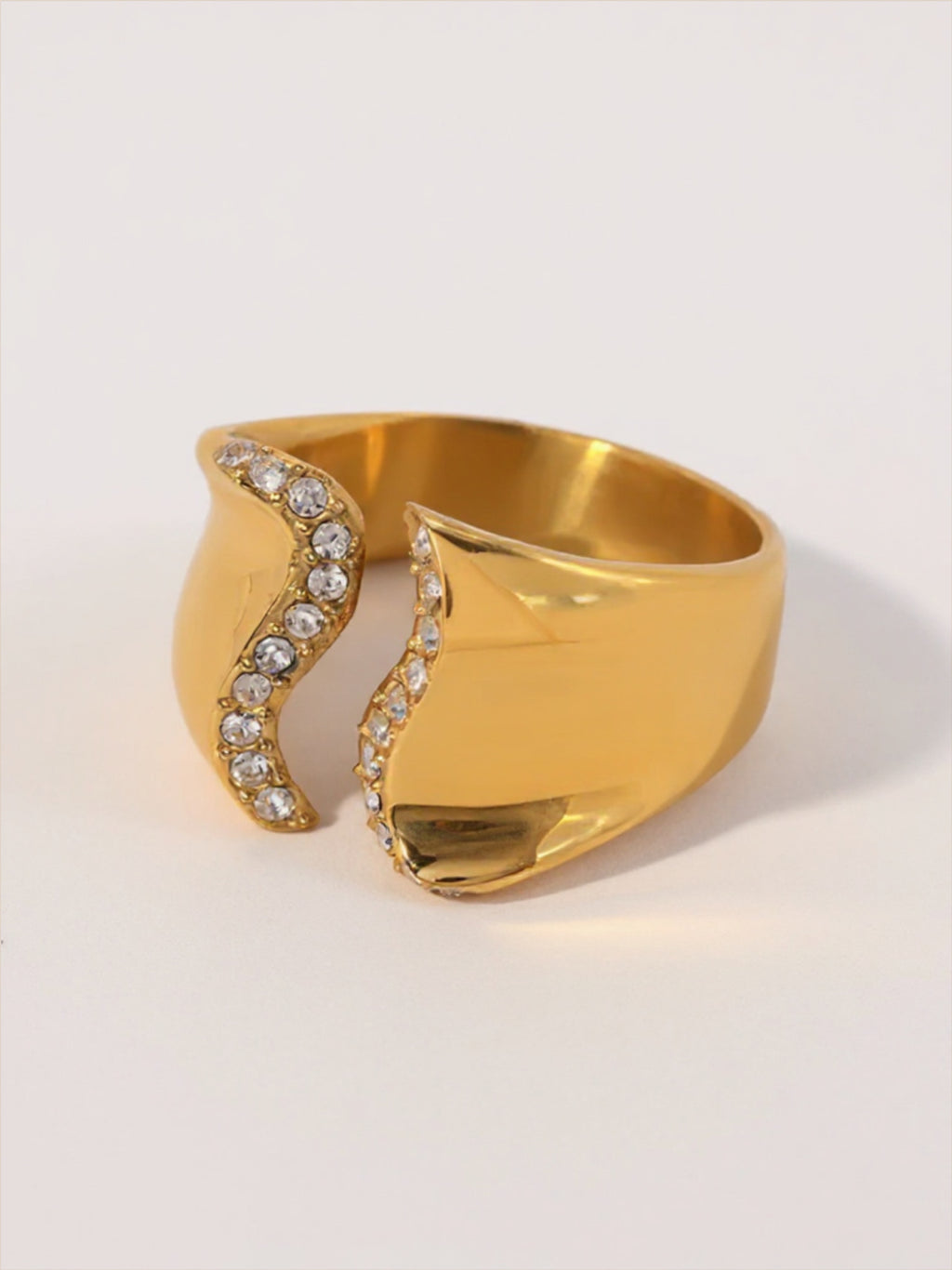 Stainless Steel Inlaid Rhinestone Bypass Ring