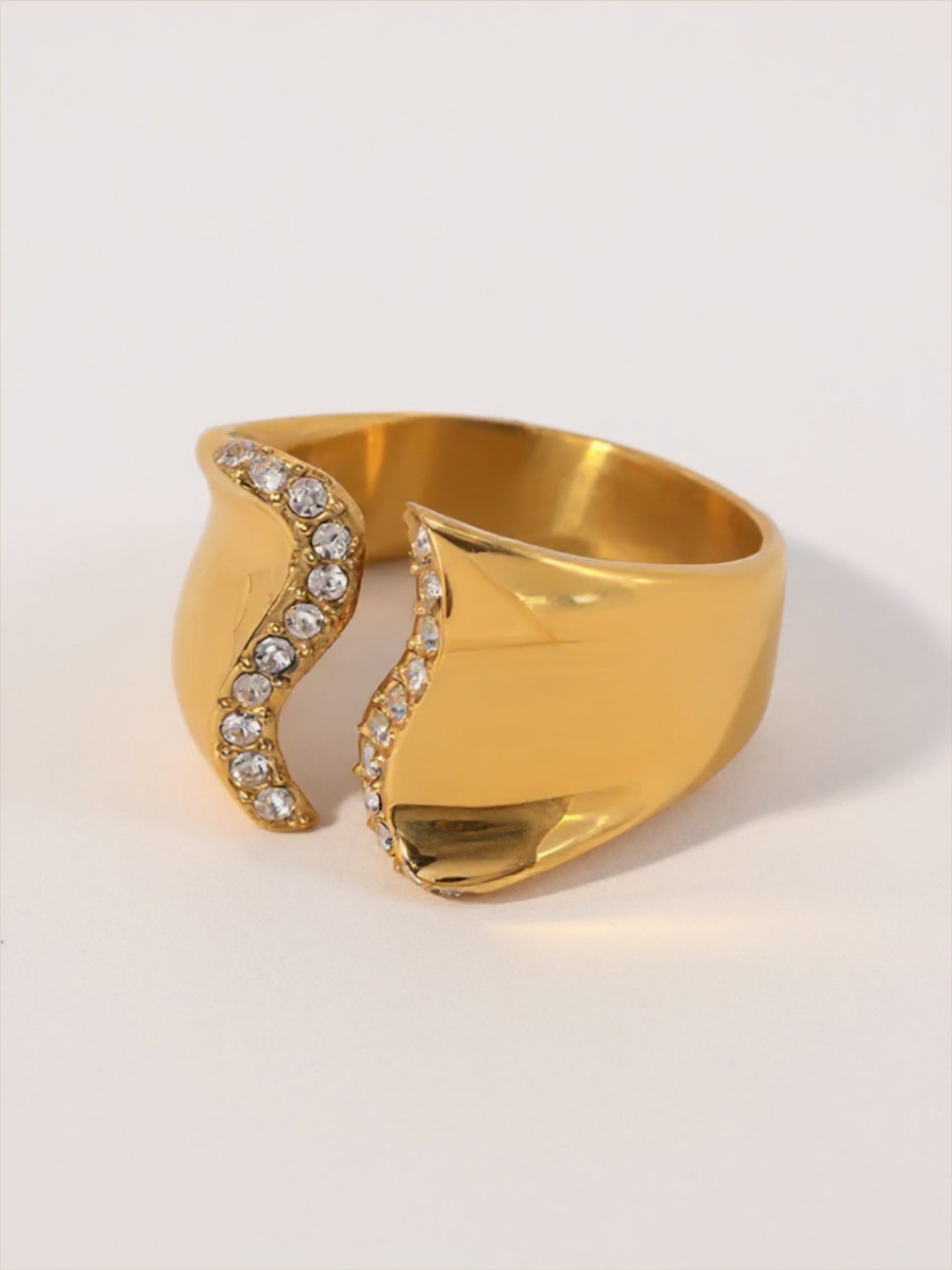 Stainless Steel Inlaid Rhinestone Bypass Ring