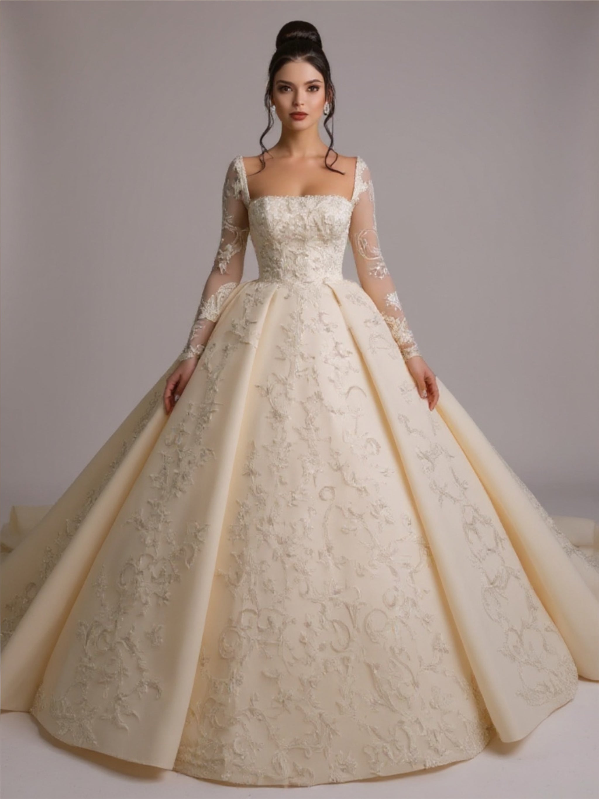 Crystal Beaded Long Sleeve Ball Gown Wedding Dress