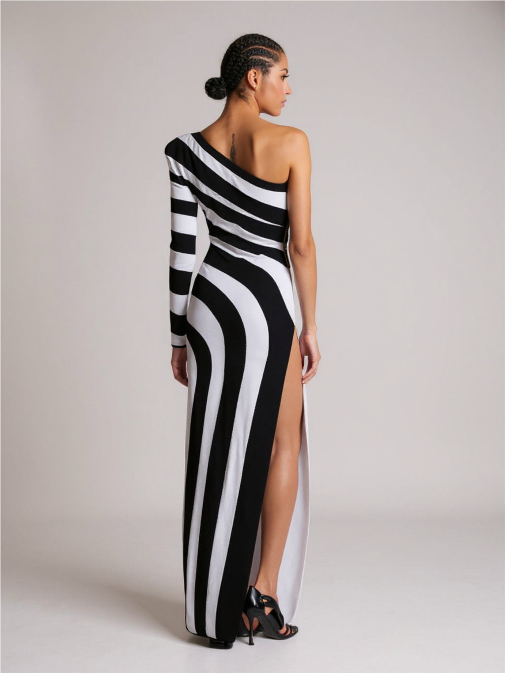 Black & White Striped One Shoulder Dress