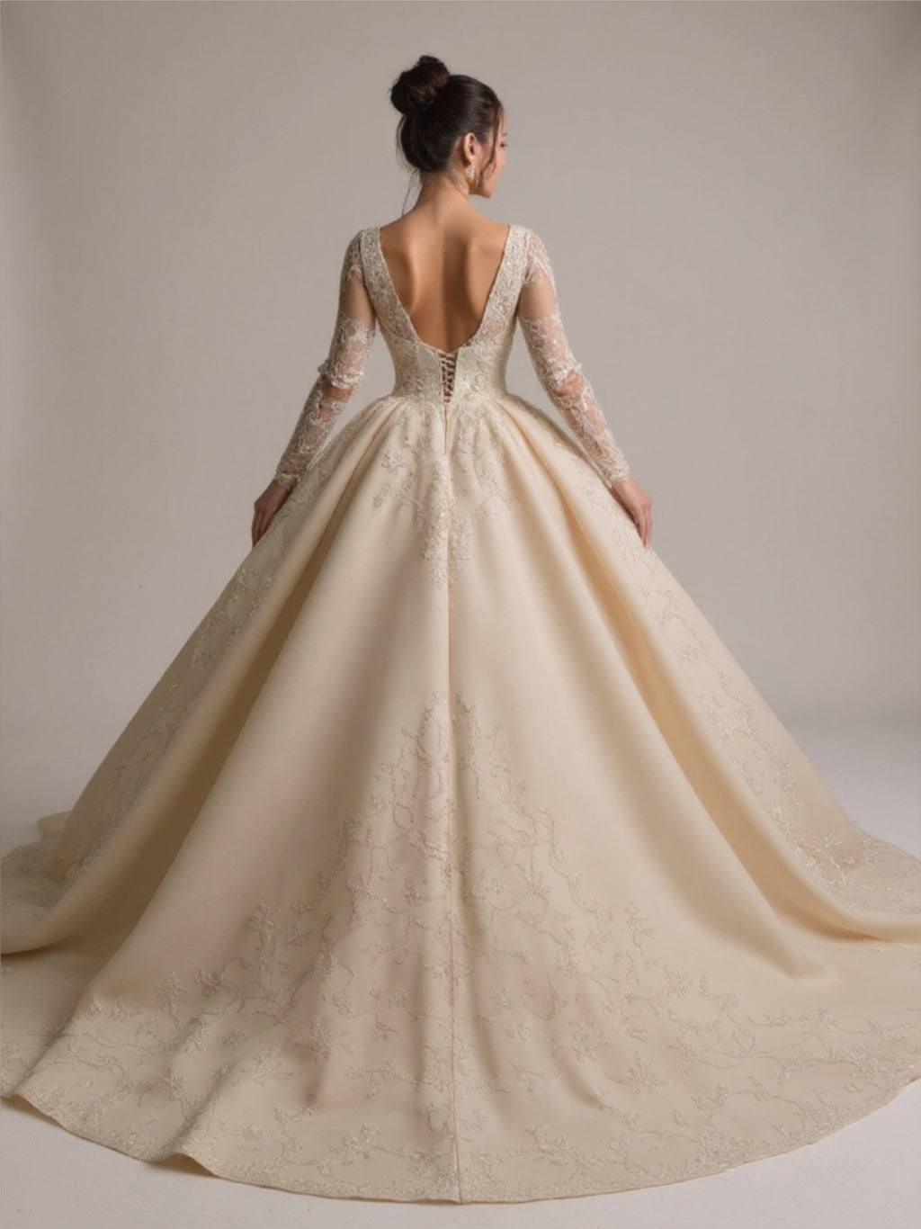 Crystal Beaded Long Sleeve Ball Gown Wedding Dress