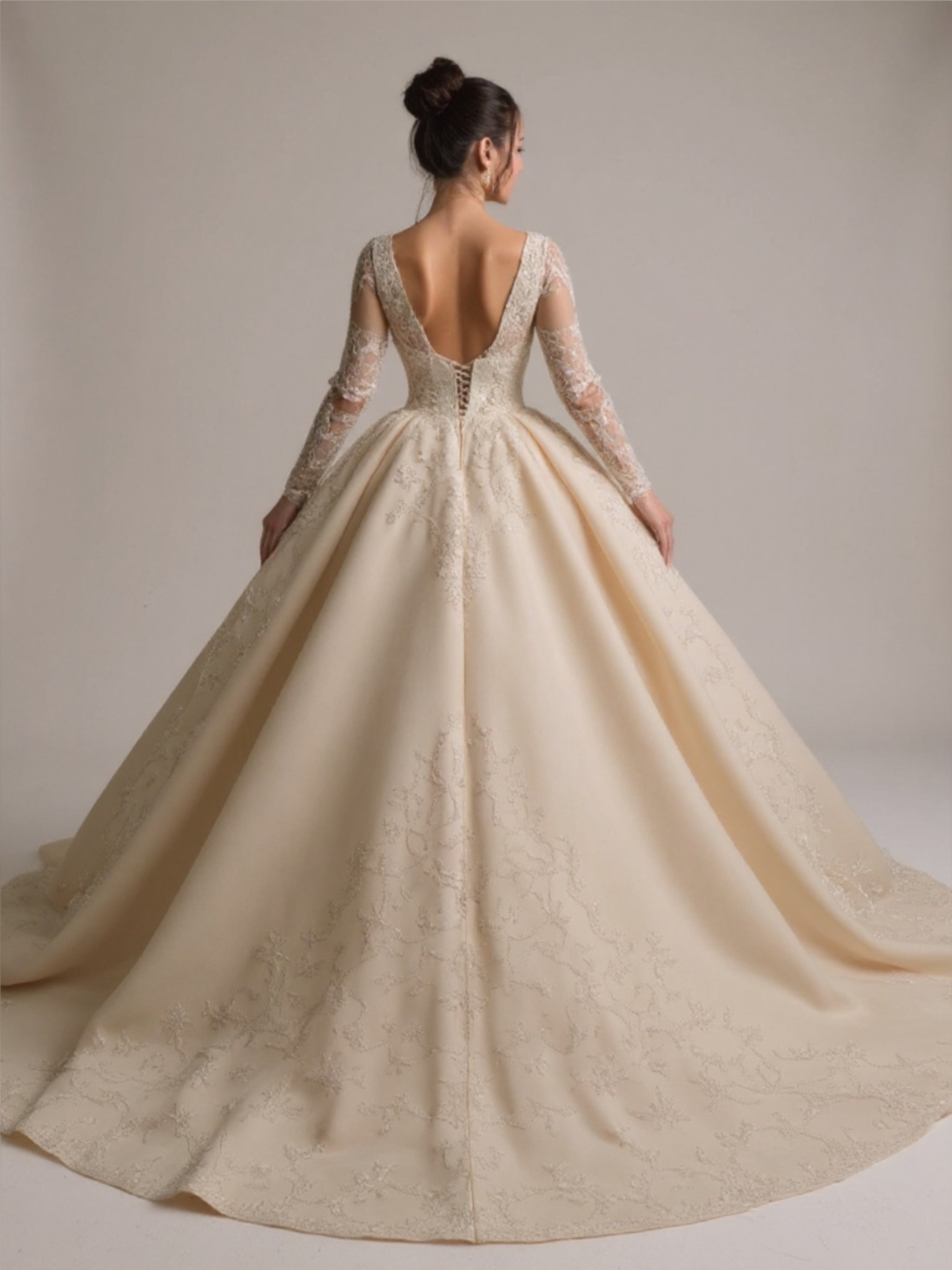Crystal Beaded Long Sleeve Ball Gown Wedding Dress