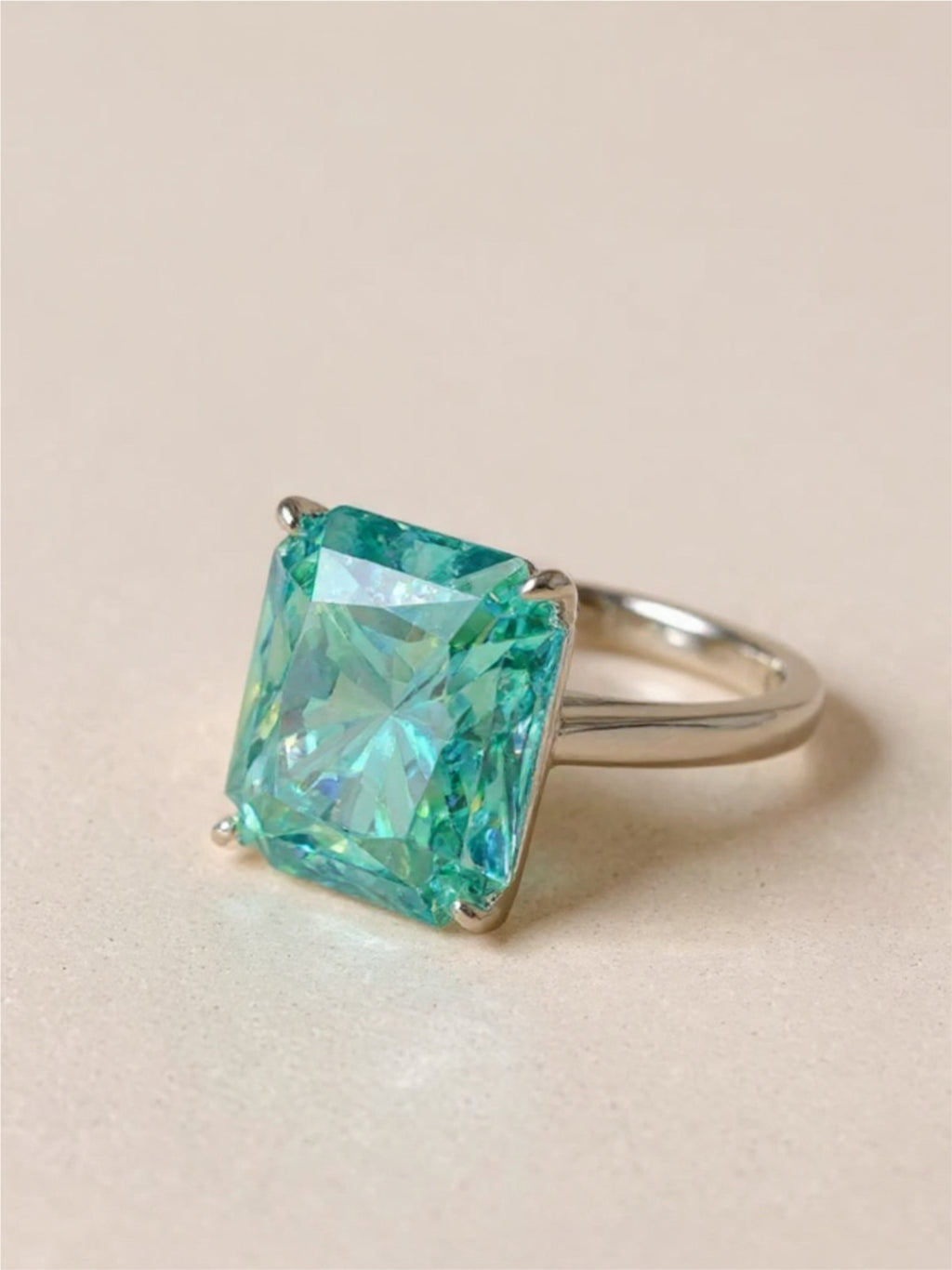 2 Carat 925 Sterling Silver Green Moissanite Rectangle Ring