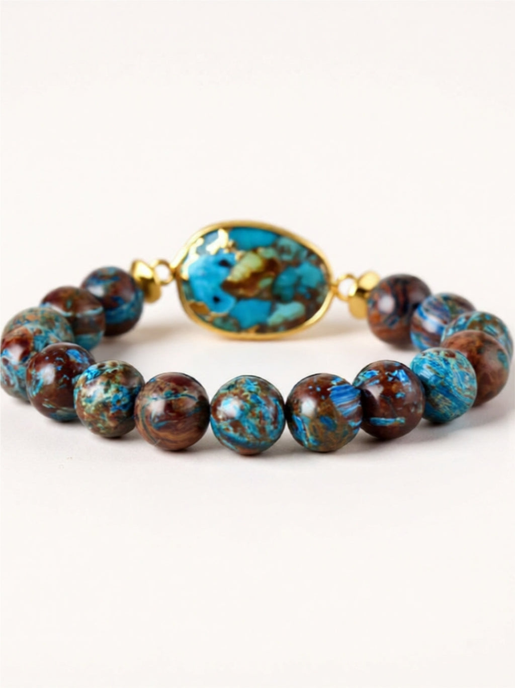 Natural Stone Bracelet – Imperial Jasper or Amazonite Beaded Design with Gold Accents