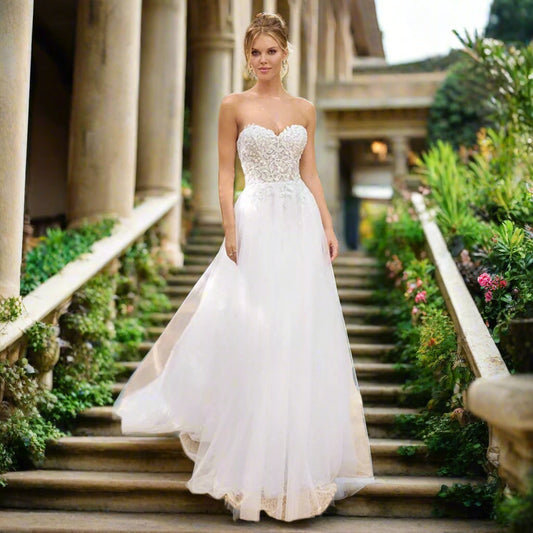 A-Line Tulle & Lace Tiered Bridal Gown