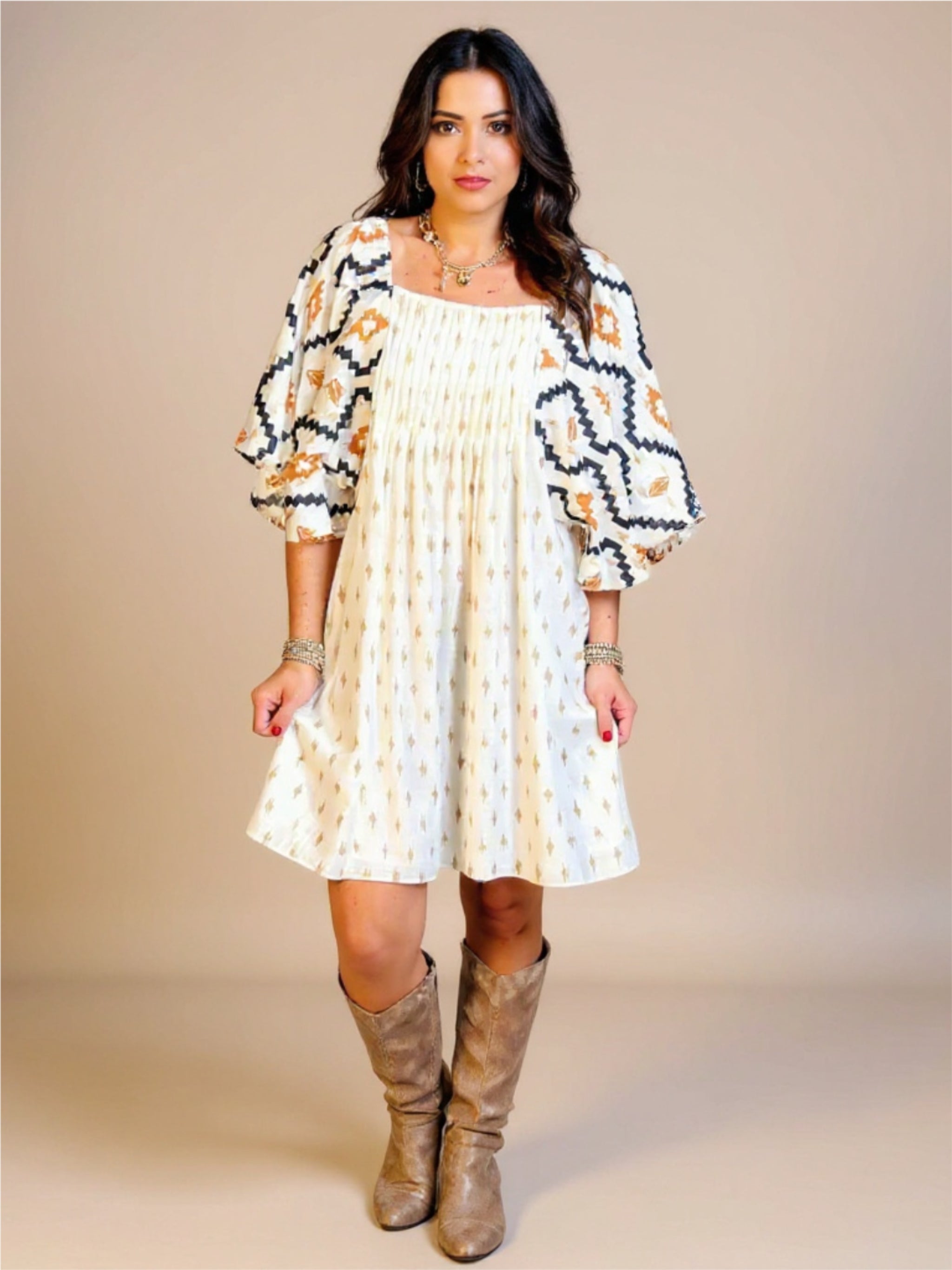 Geometric Half Sleeve Mini Dress