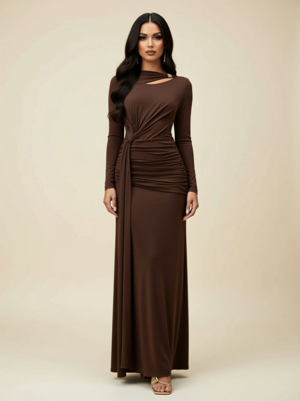 Asymmetric Waist‑Twist Maxi Dress