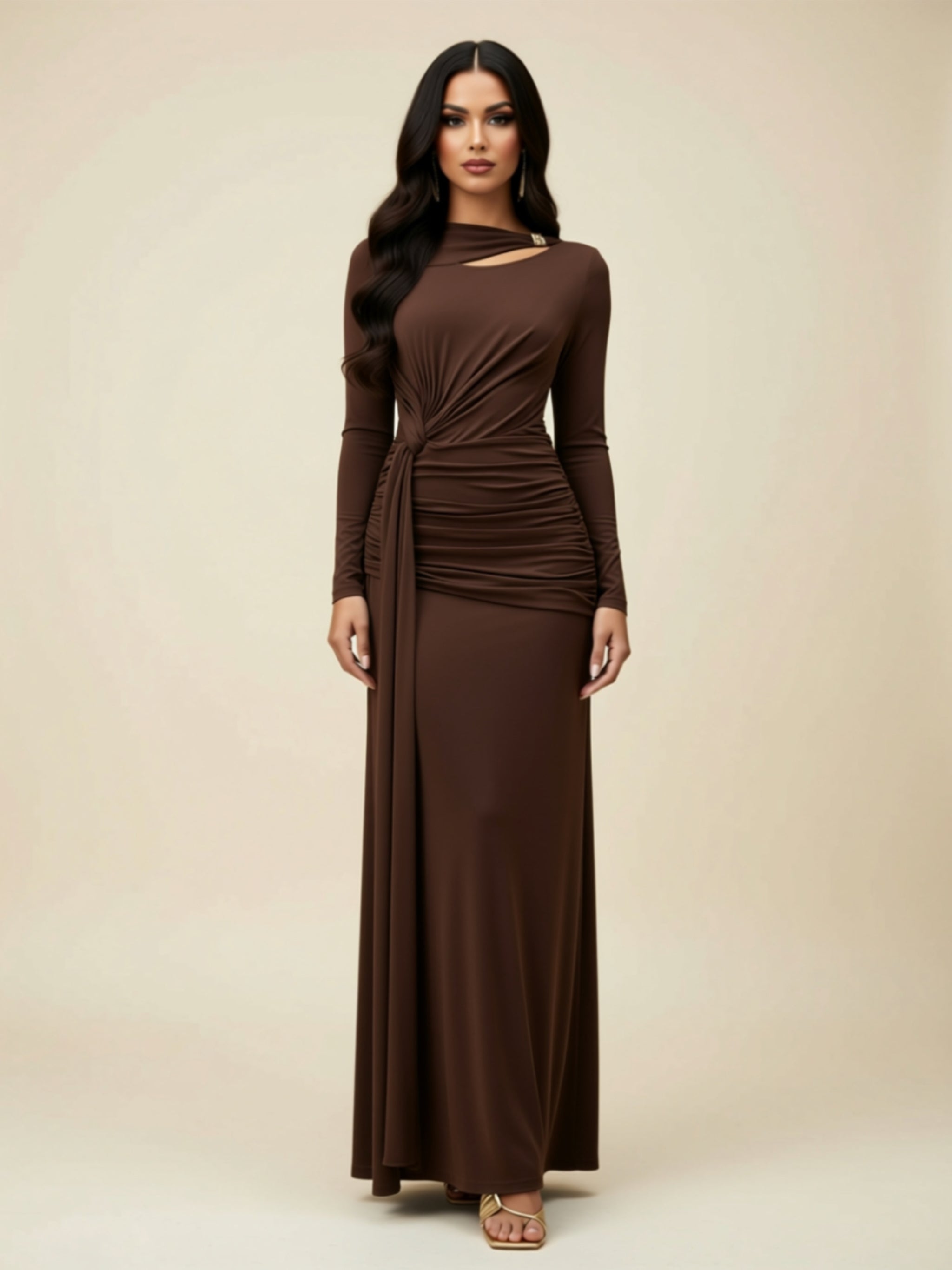 Asymmetric Waist‑Twist Maxi Dress