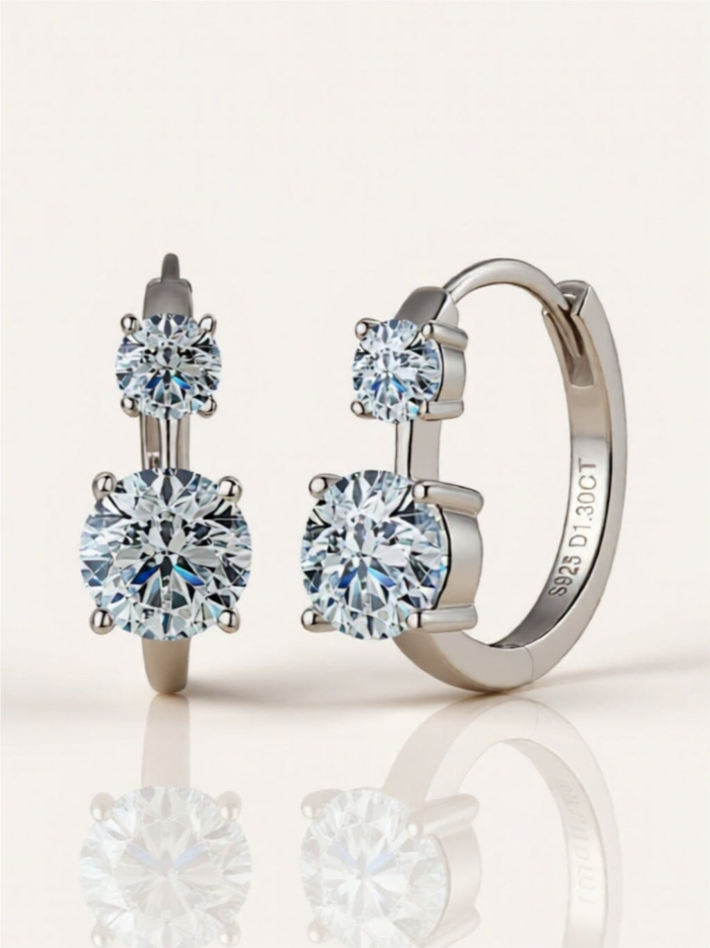 Luxury Moissanite Hoop Earrings – 1.3 Carat Total, 18K Rose Gold or Platinum-Plated 925 Sterling Silver