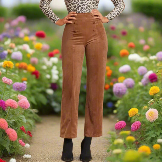Caramel Straight Leg Trousers with Button Details