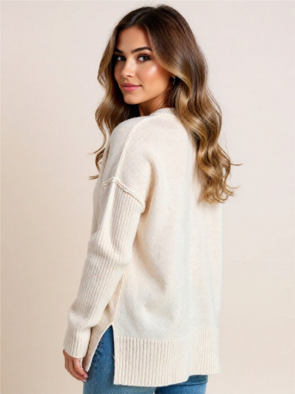 V-Neck Dropped Shoulder Sweater