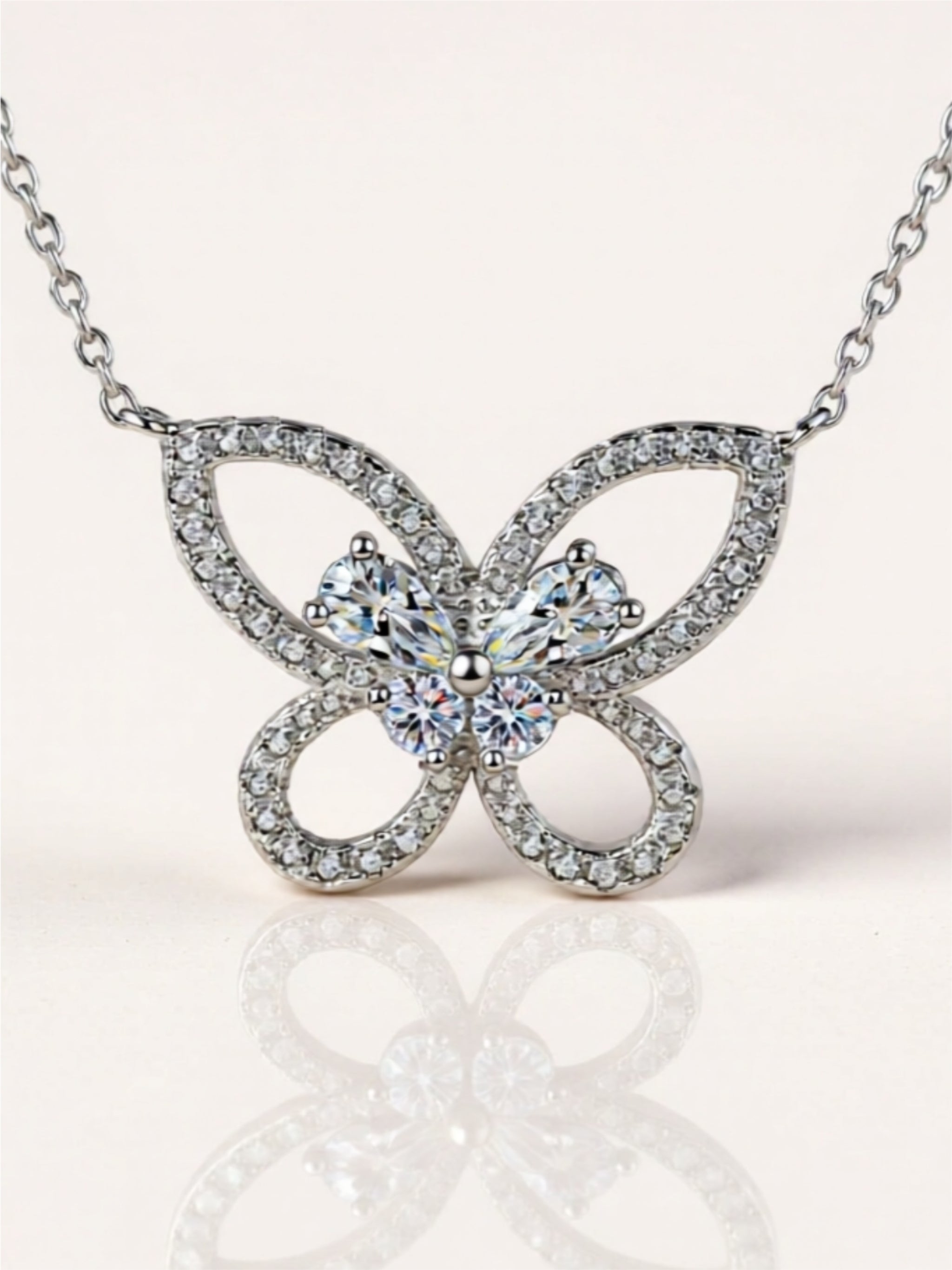 Moissanite Butterfly Pendant Necklace 925 Sterling Silver