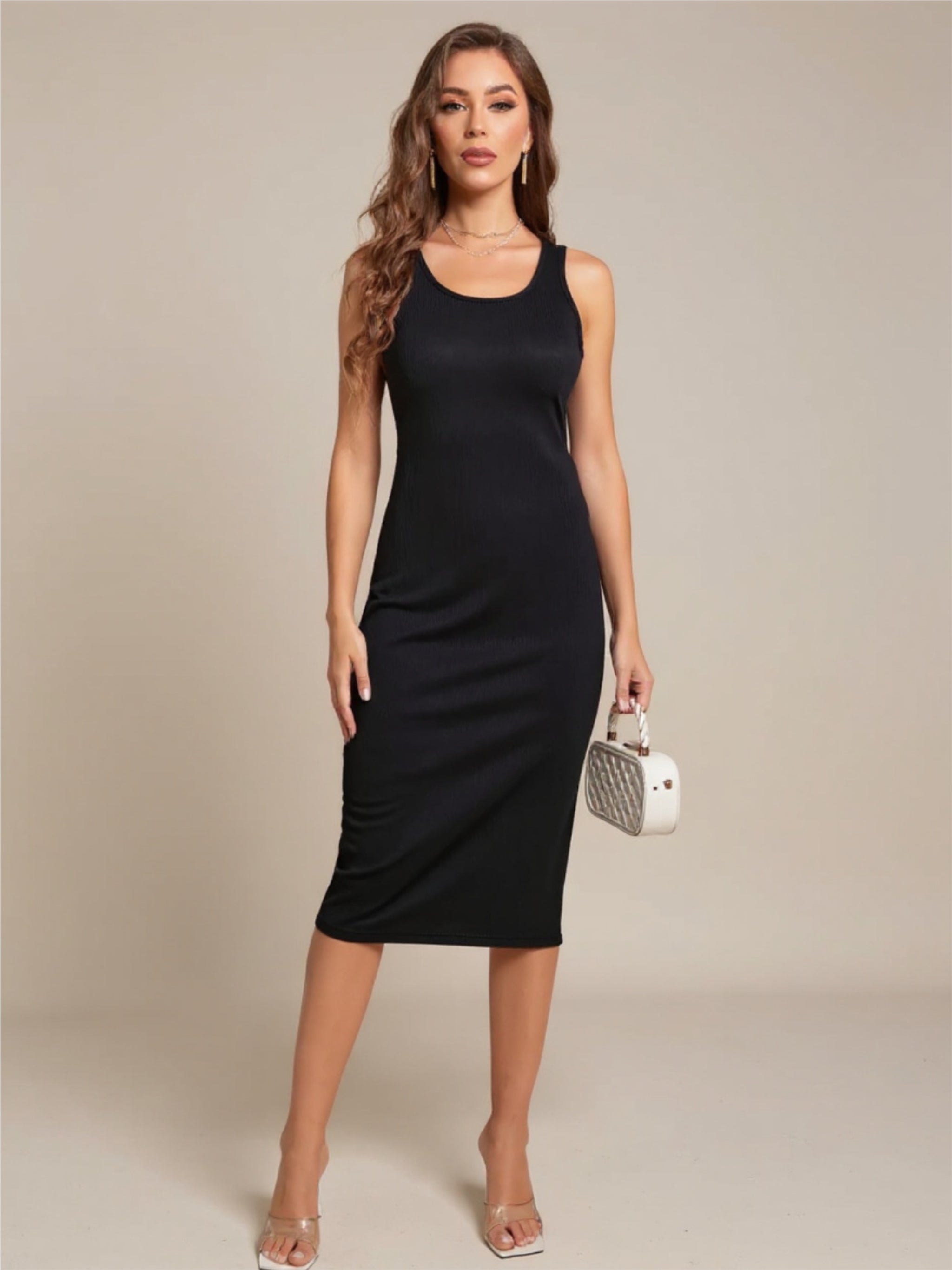 Black Slit Crisscross Wide Strap Lounge Dress