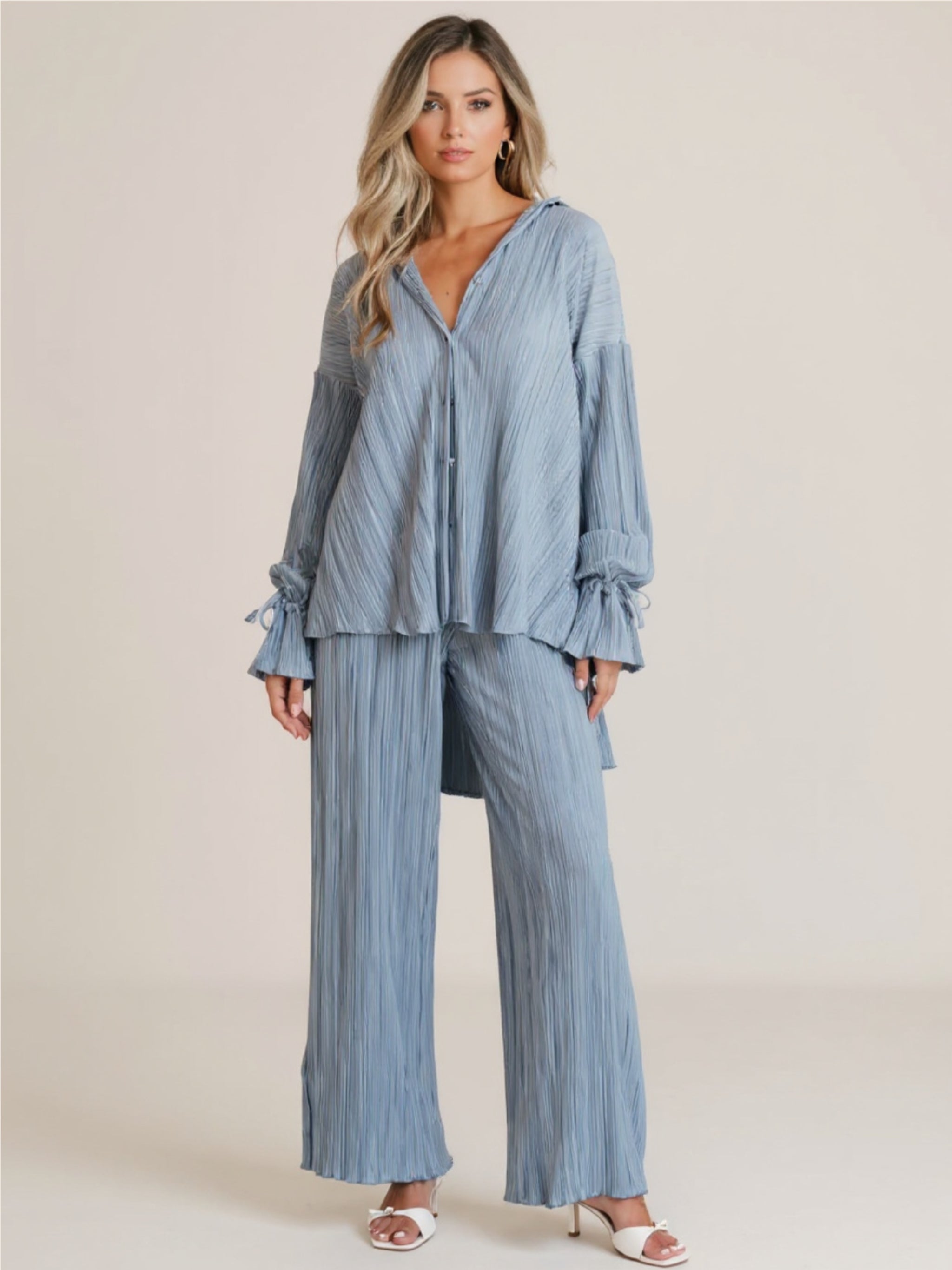 Button Up Long Sleeve Top & Pants Set