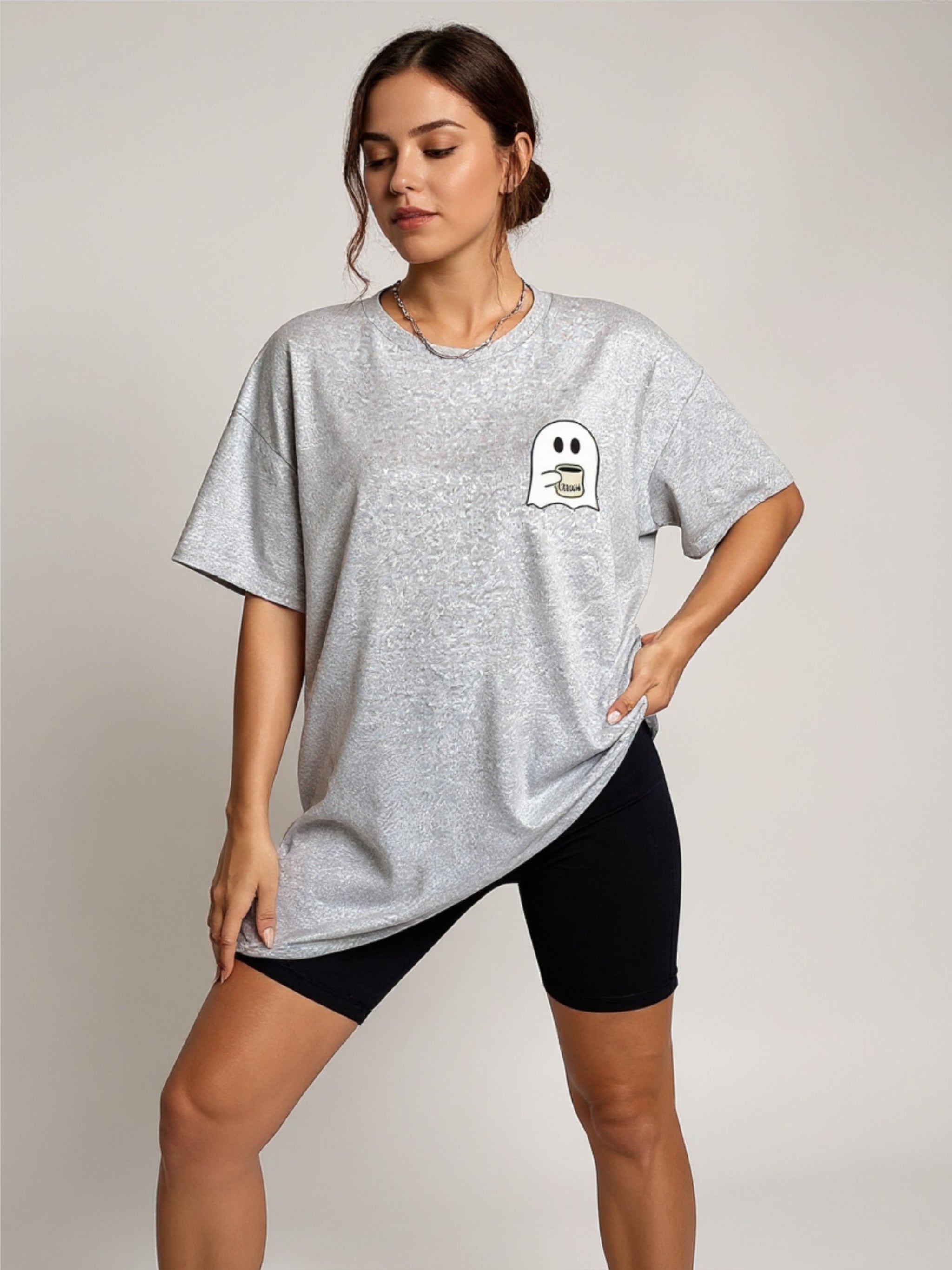 Round Neck Short Sleeve Ghost Graphic T-Shirt