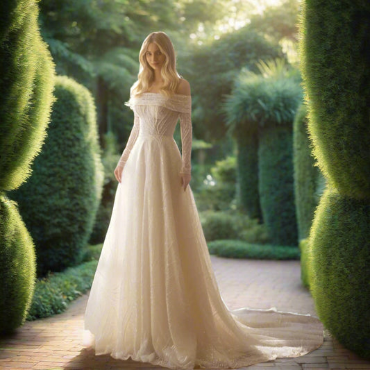 Off The Shoulder Sparkly Wedding Dress
