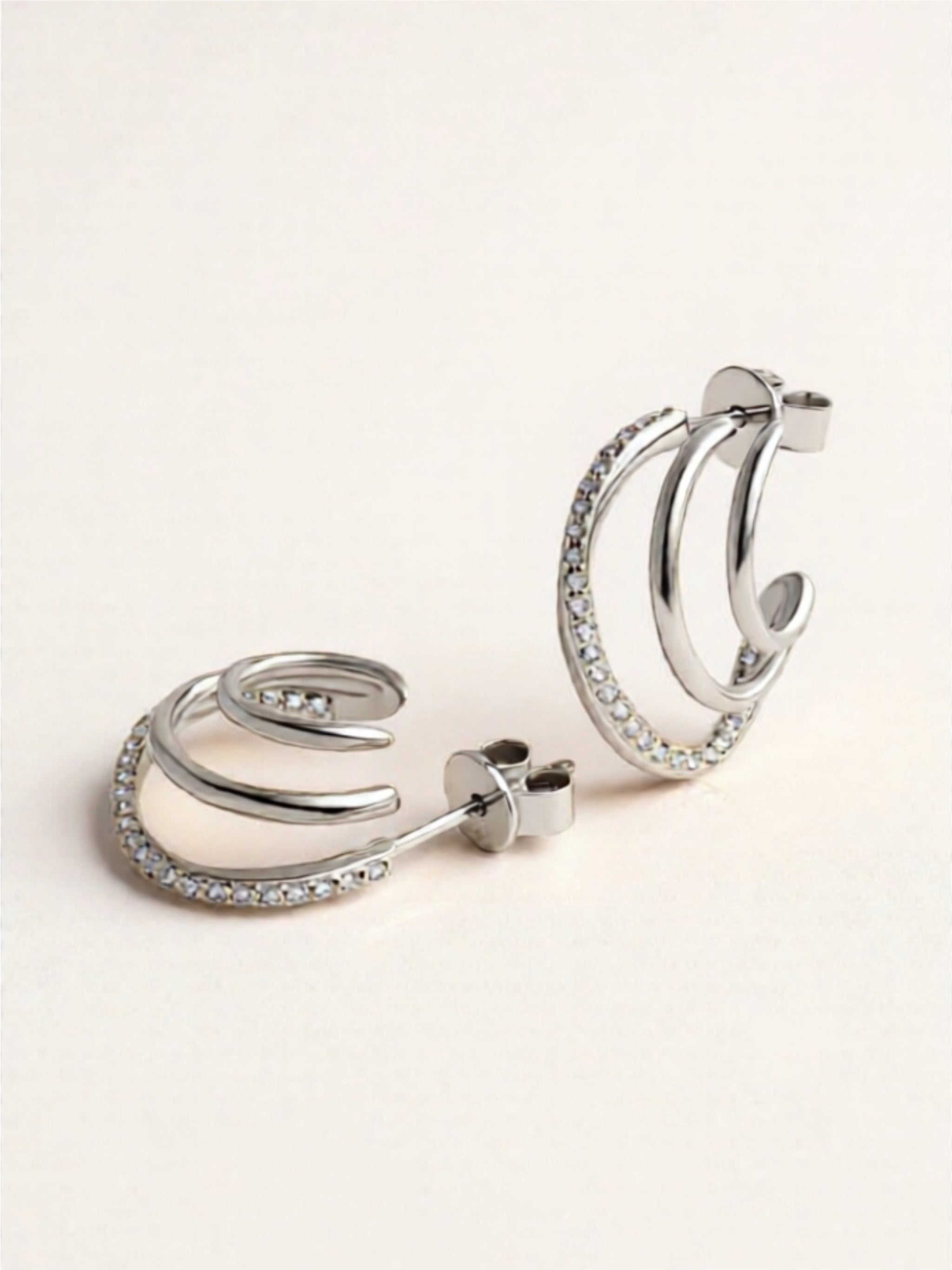 Triple Hoop Moissanite Earrings – 18K Gold or Platinum-Plated 925 Sterling Silver