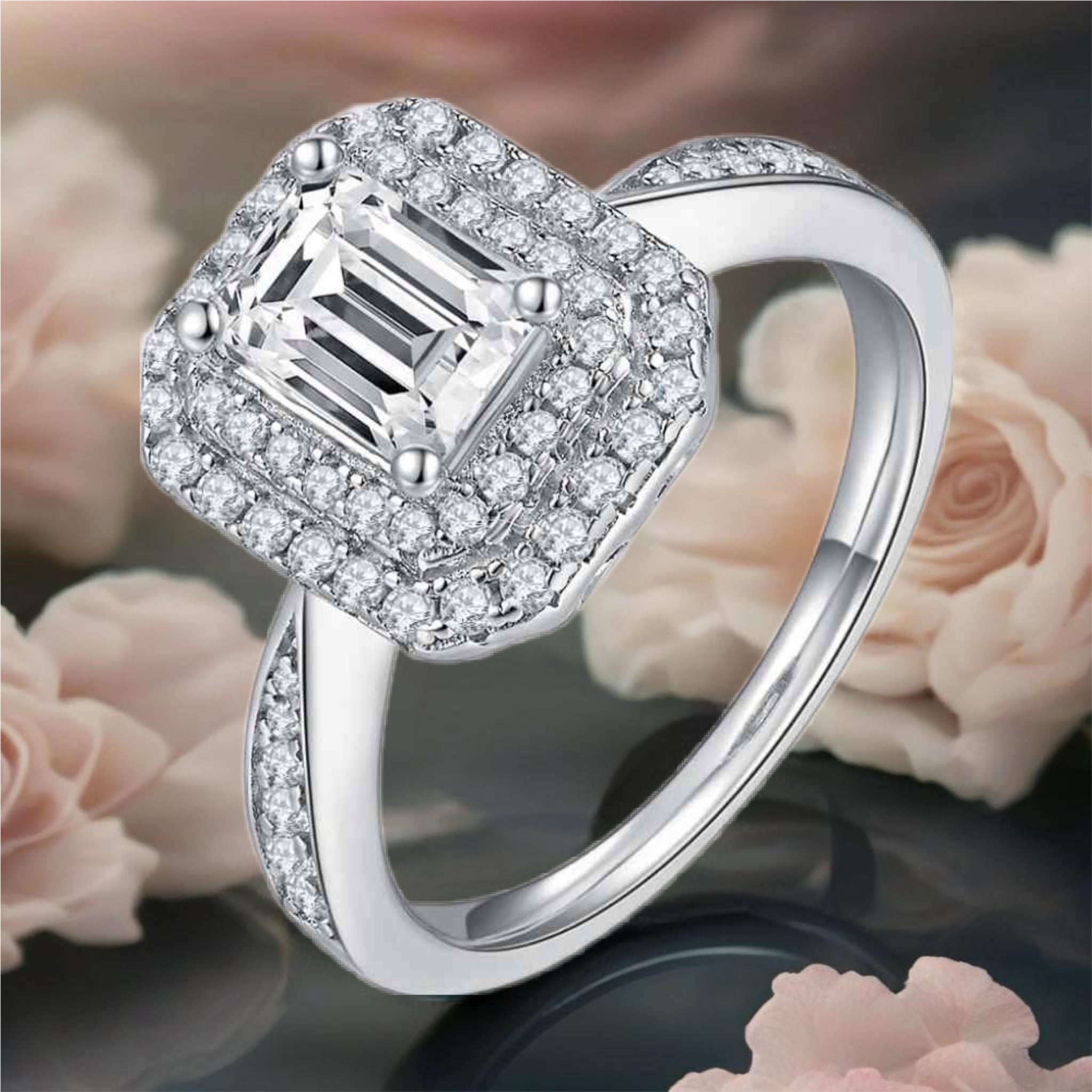 1 Carat Moissanite Sterling Silver Side Stone Ring