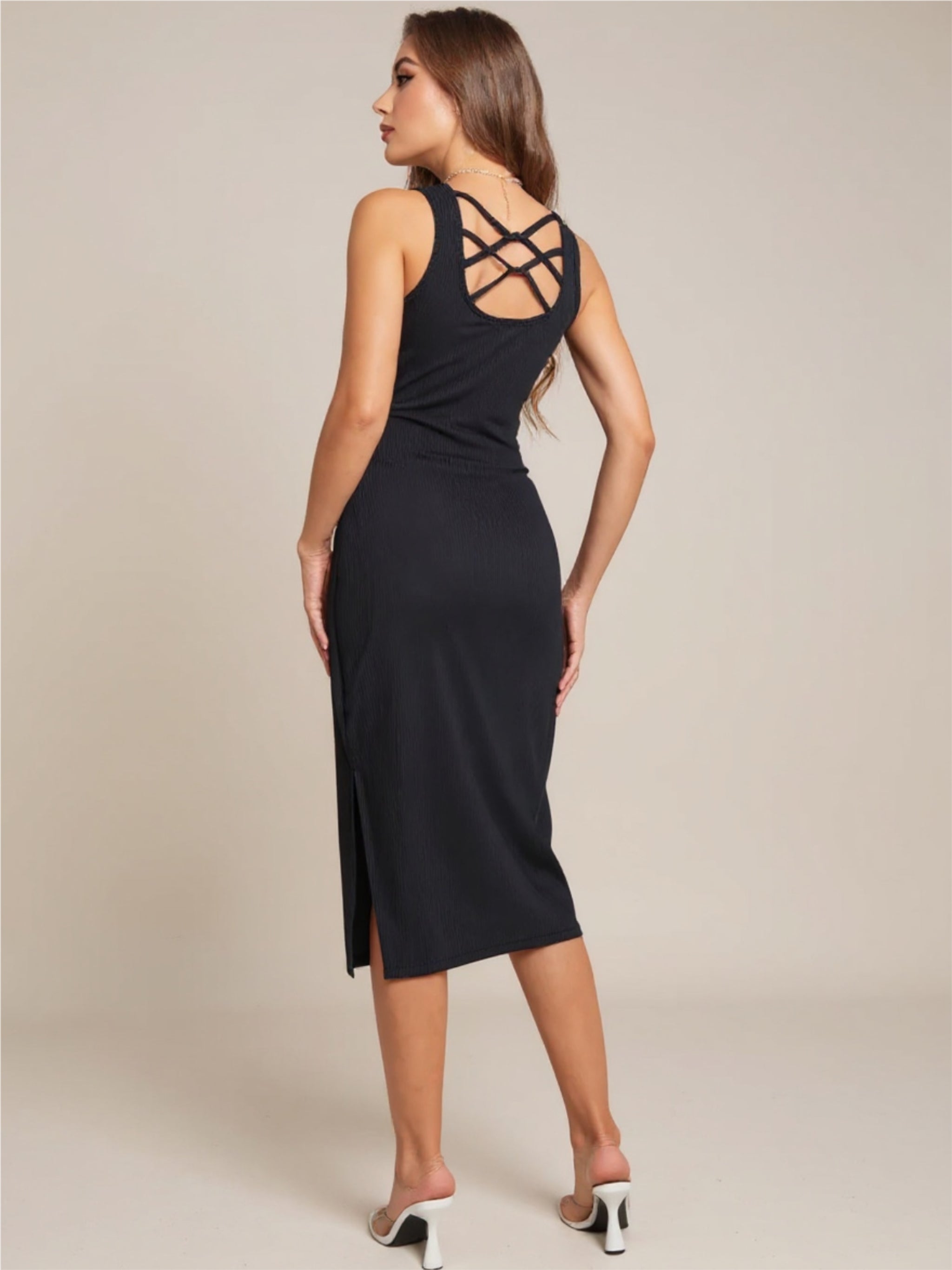 Black Slit Crisscross Wide Strap Lounge Dress