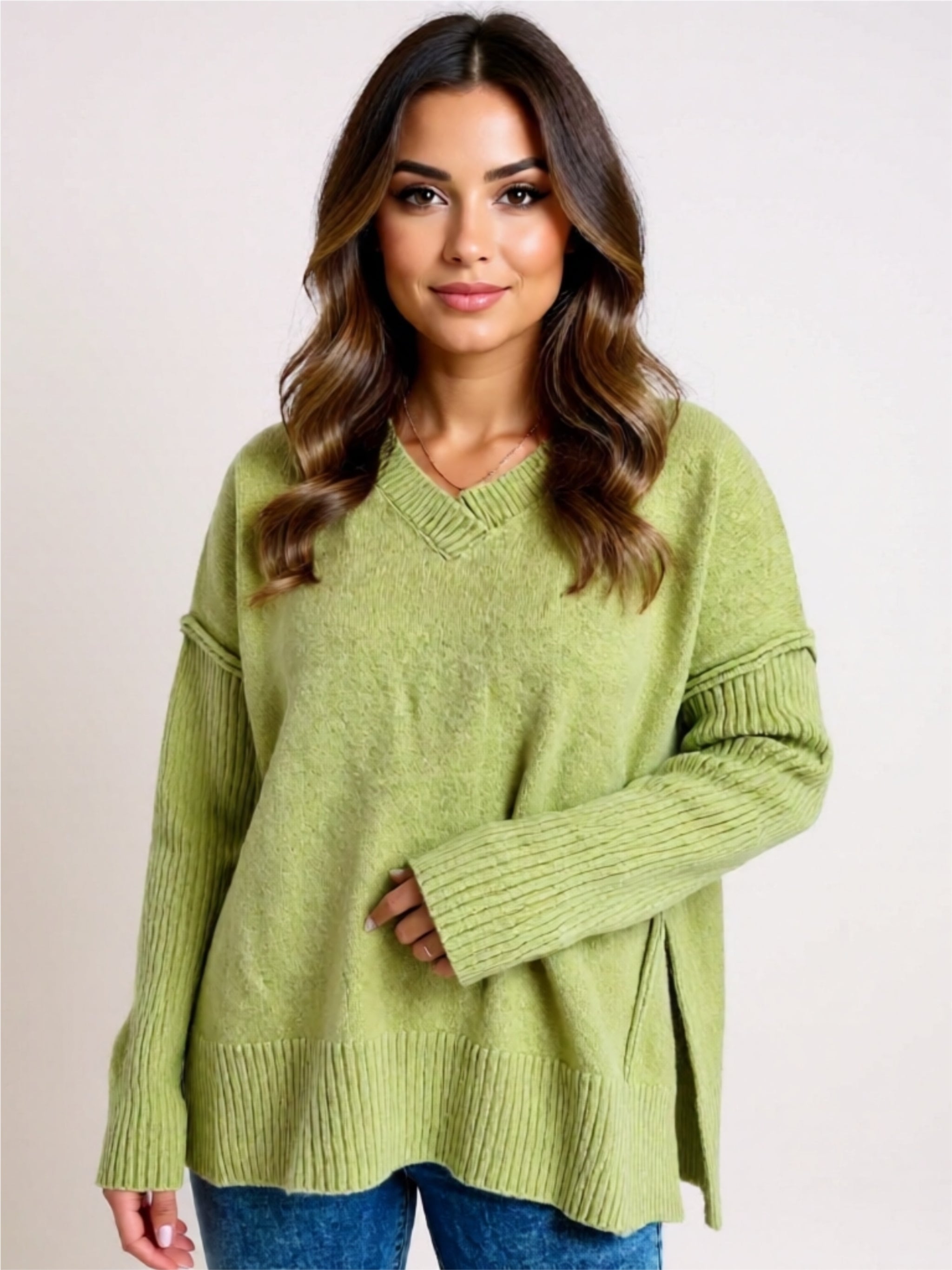 V-Neck Dropped Shoulder Sweater