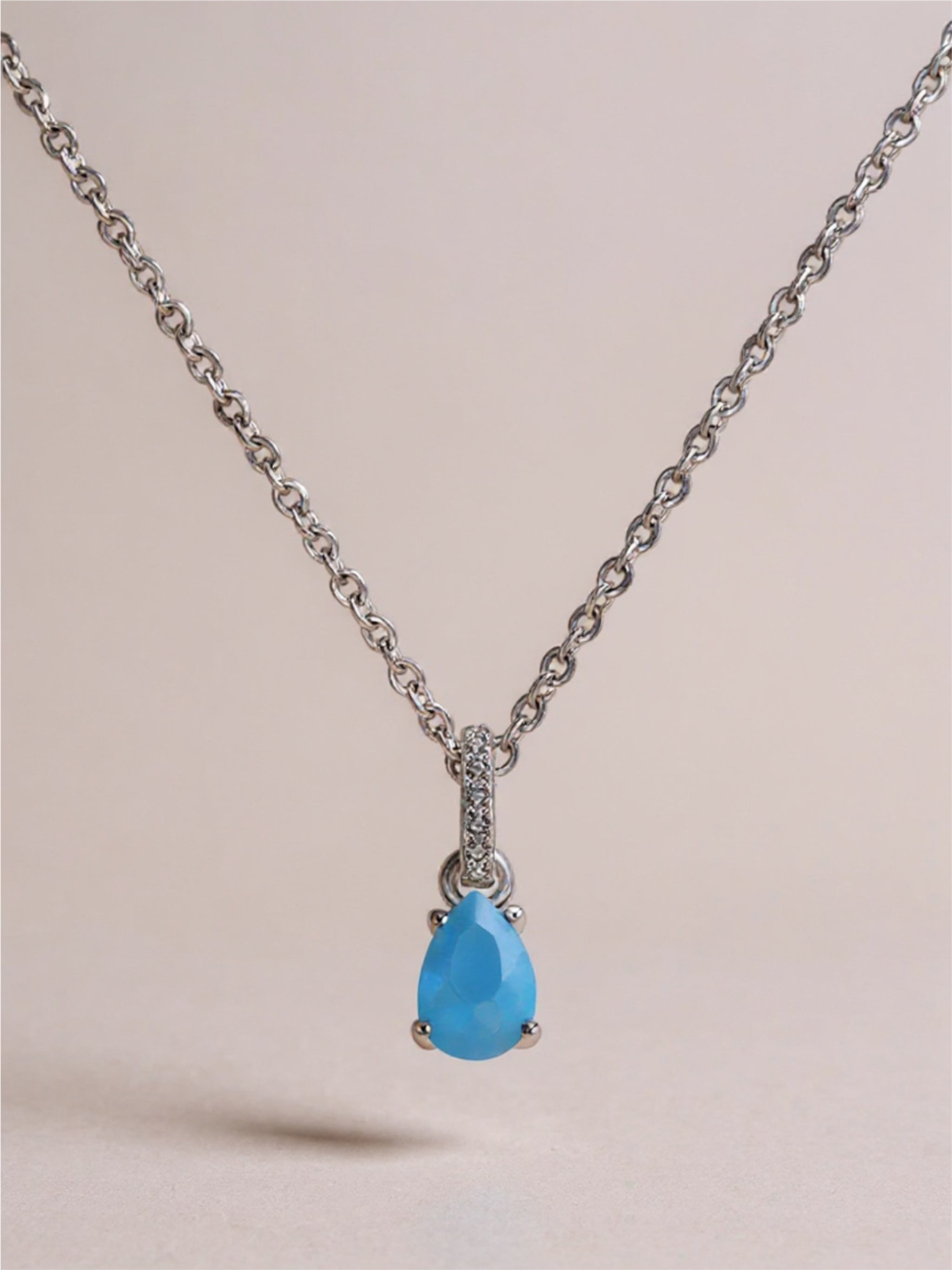 Teardrop Turquoise 925 Sterling Silver Pendant Necklace