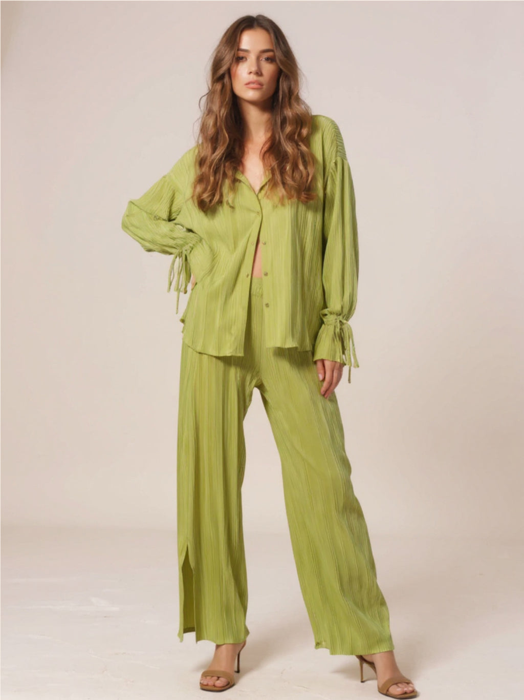 Button Up Long Sleeve Top & Pants Set