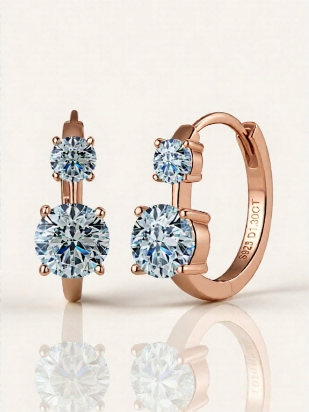 Luxury Moissanite Hoop Earrings – 1.3 Carat Total, 18K Rose Gold or Platinum-Plated 925 Sterling Silver