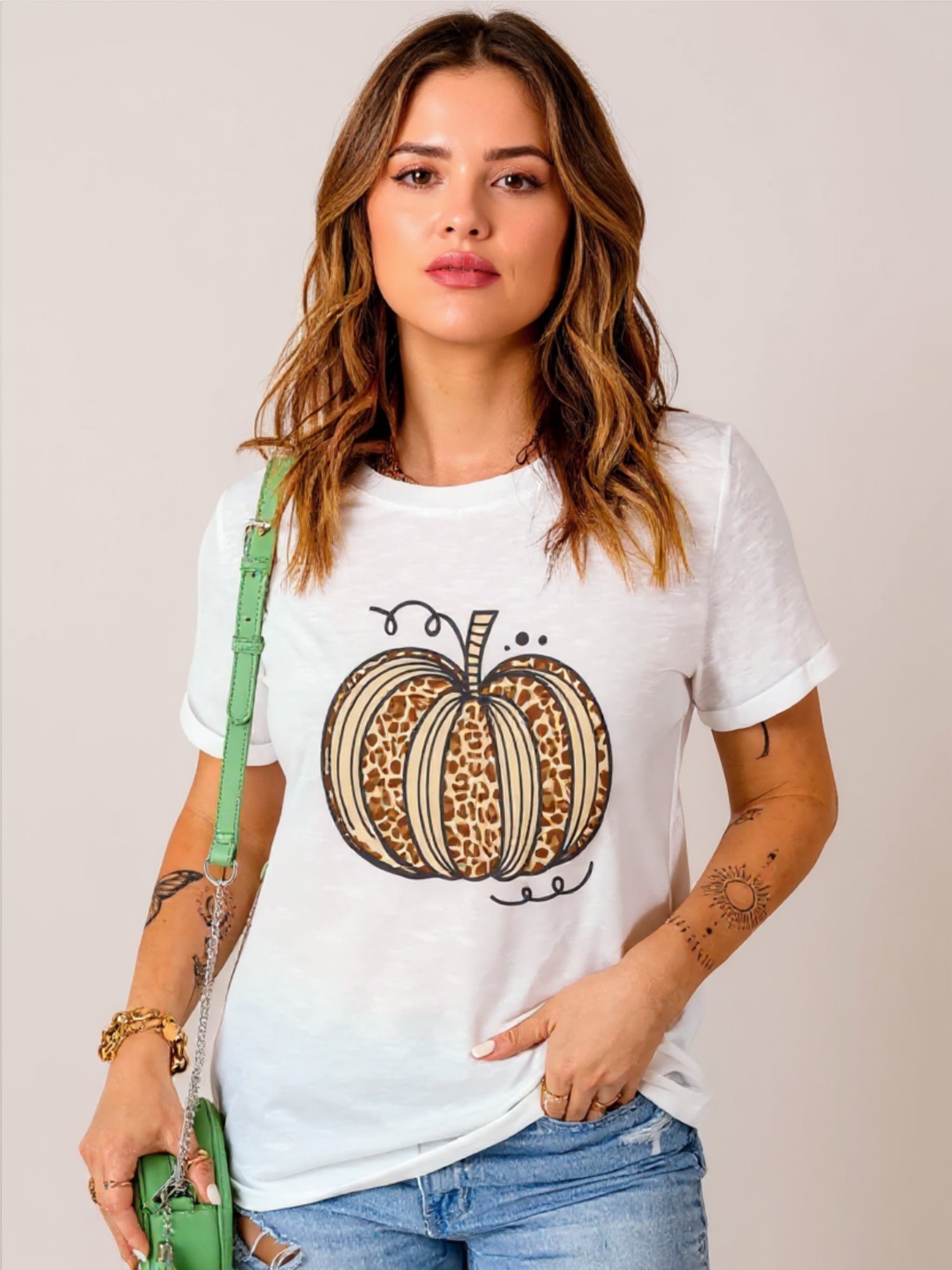 Pumpkin Round Neck Short Sleeve T-Shirt