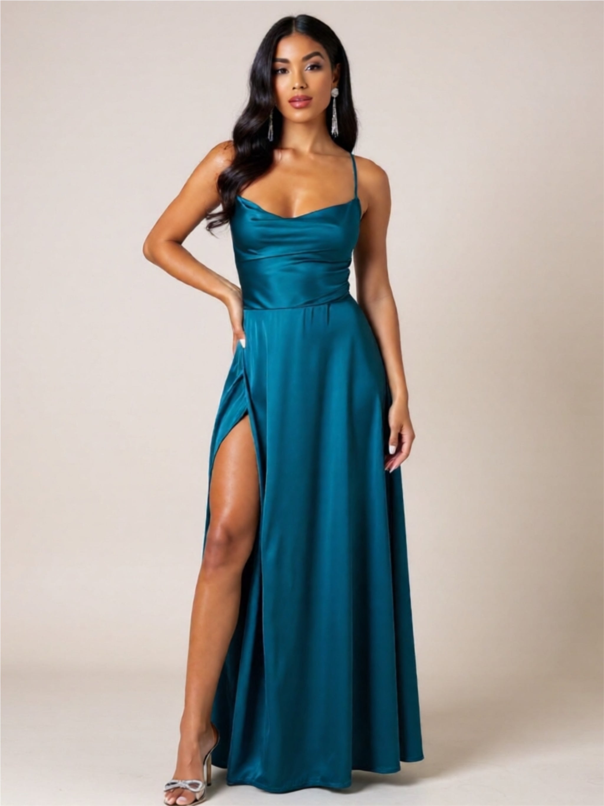 Sexy Spaghetti Strap Maxi Dress – High Slit Evening Gown