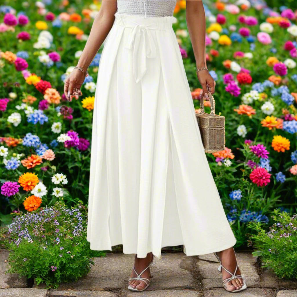 Tied Slit Wide Leg Pants
