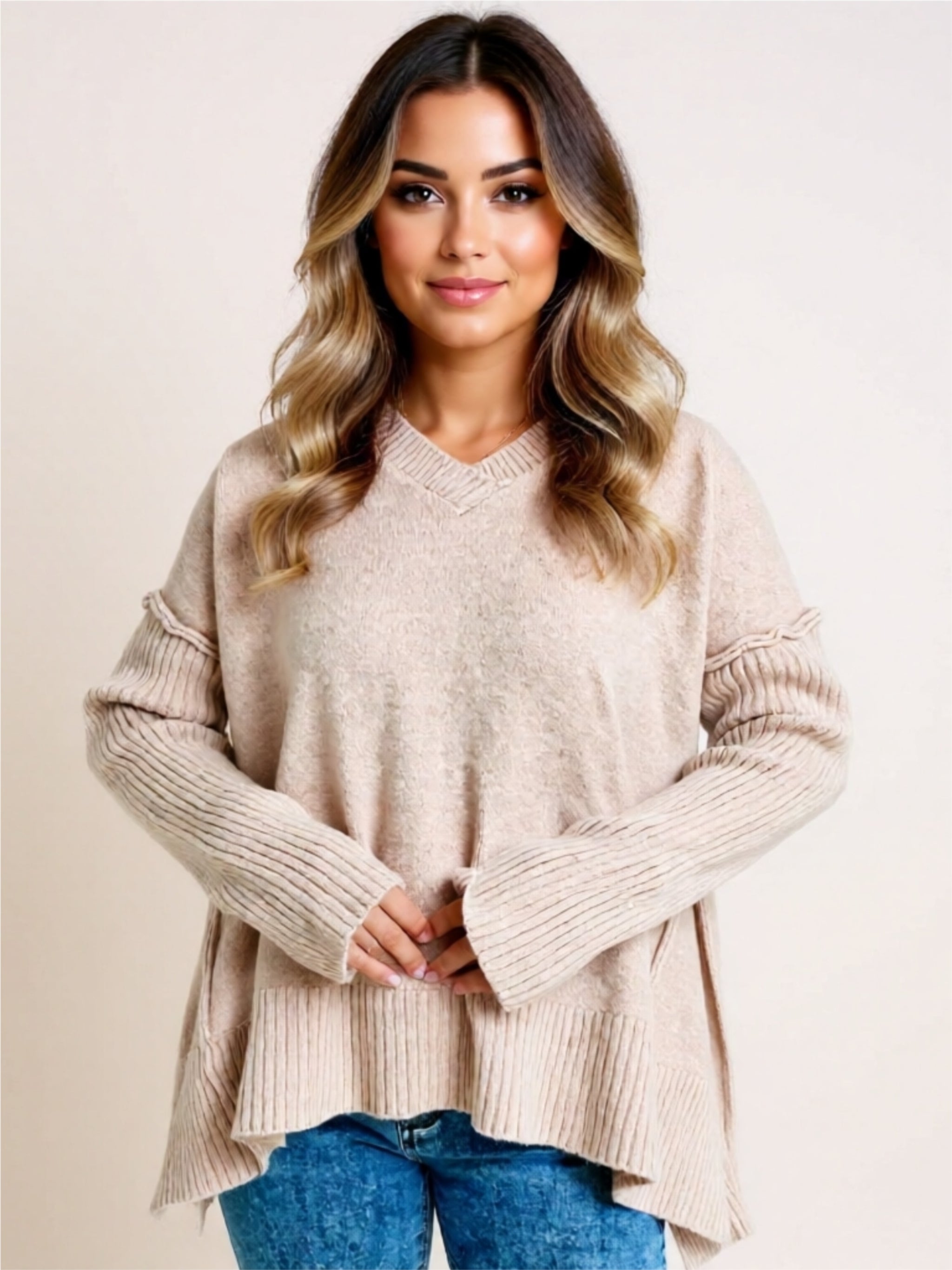 V-Neck Dropped Shoulder Sweater