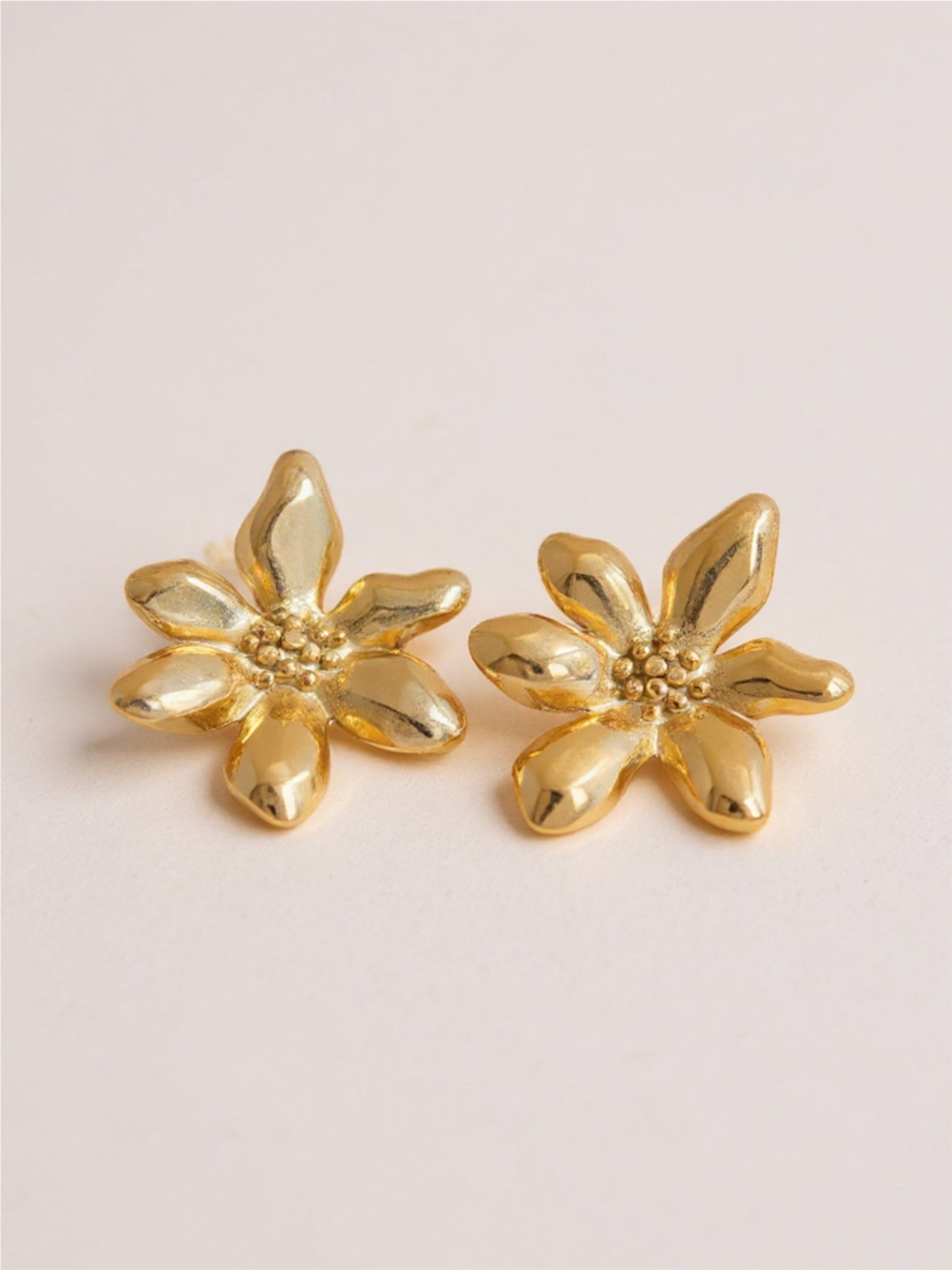 Gold Stainless Steel Flower Earrings