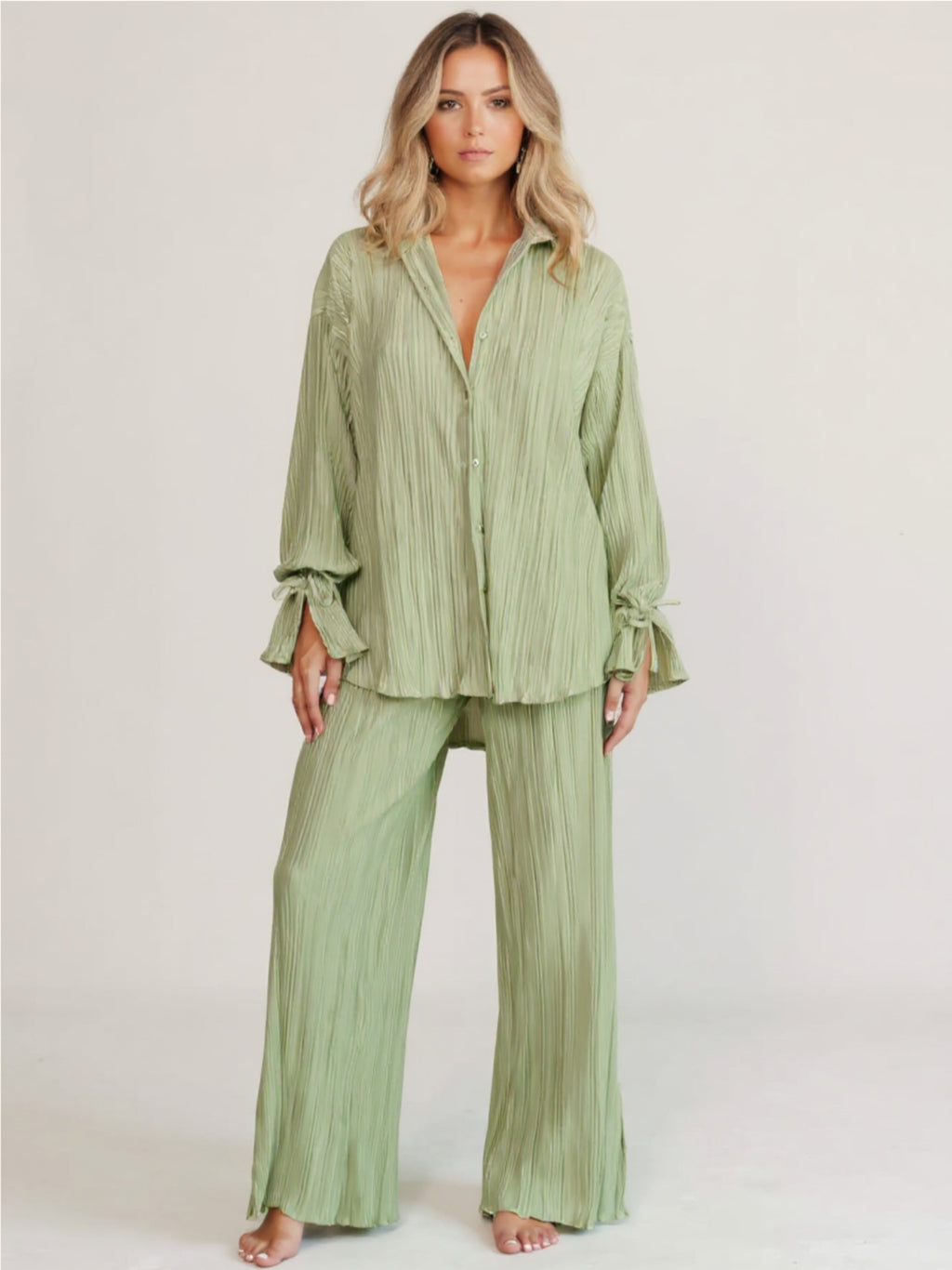 Button Up Long Sleeve Top & Pants Set