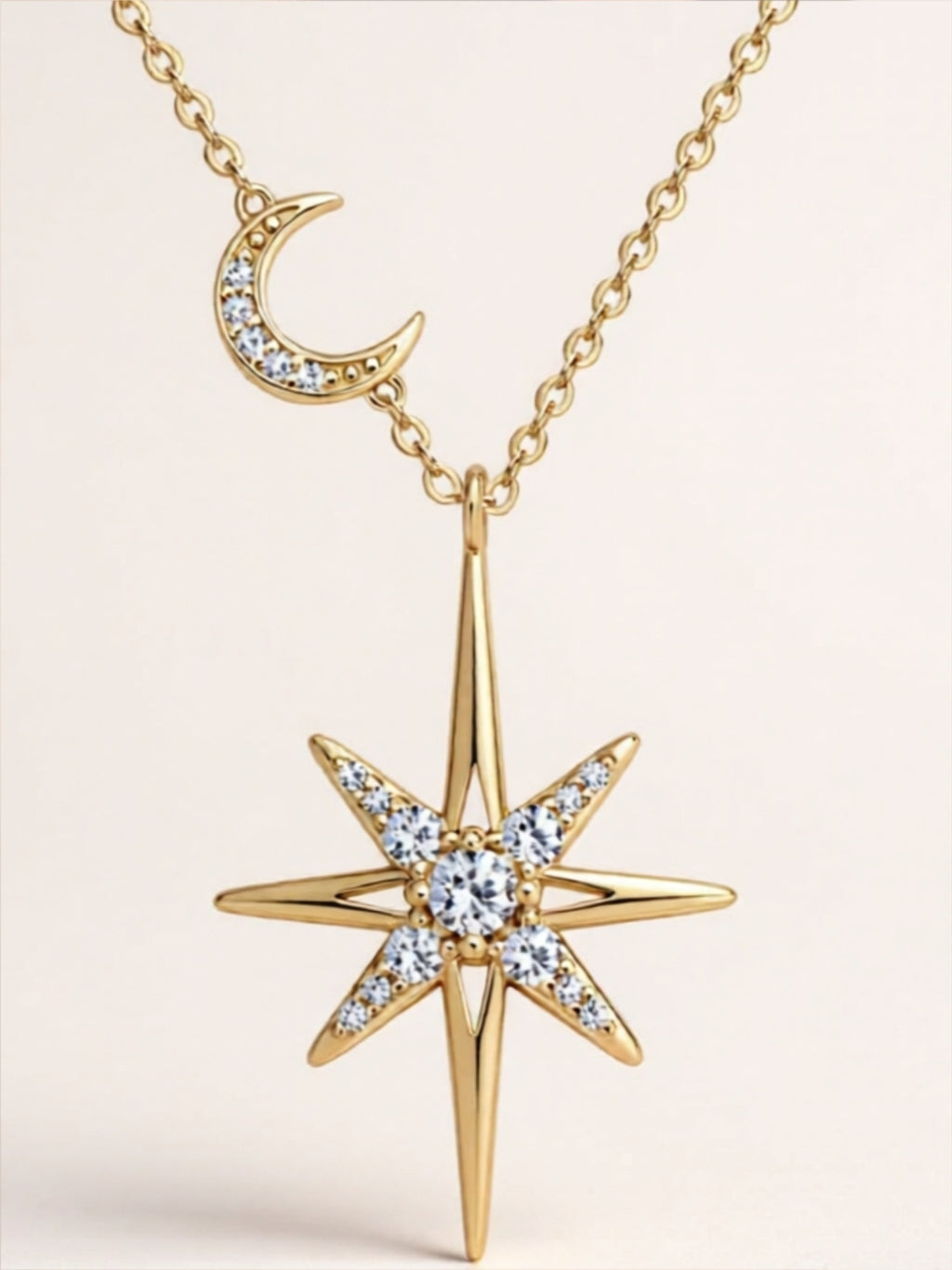 Star & Moon Moissanite 925 Sterling Silver Necklace