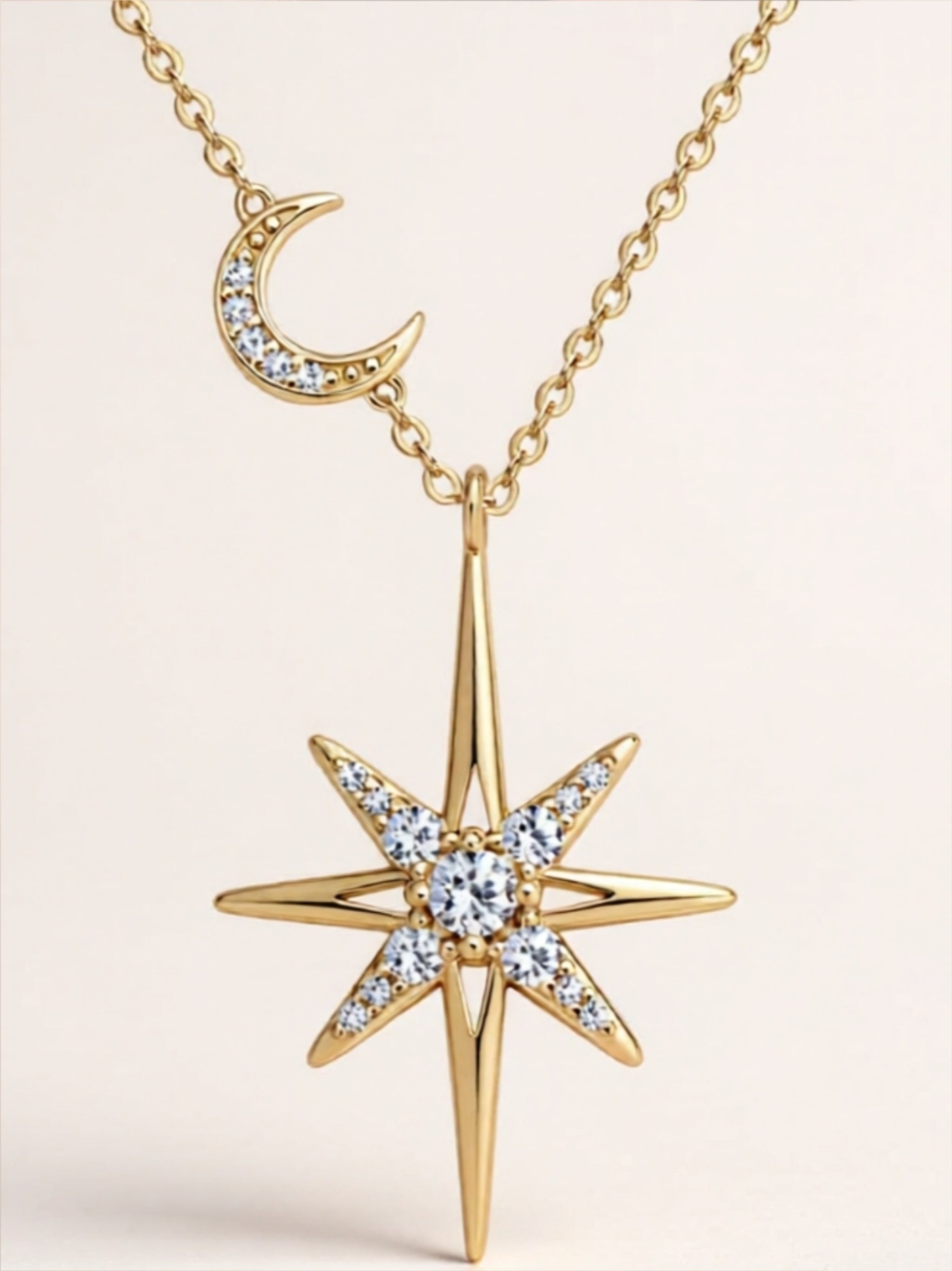 Star & Moon Moissanite 925 Sterling Silver Necklace