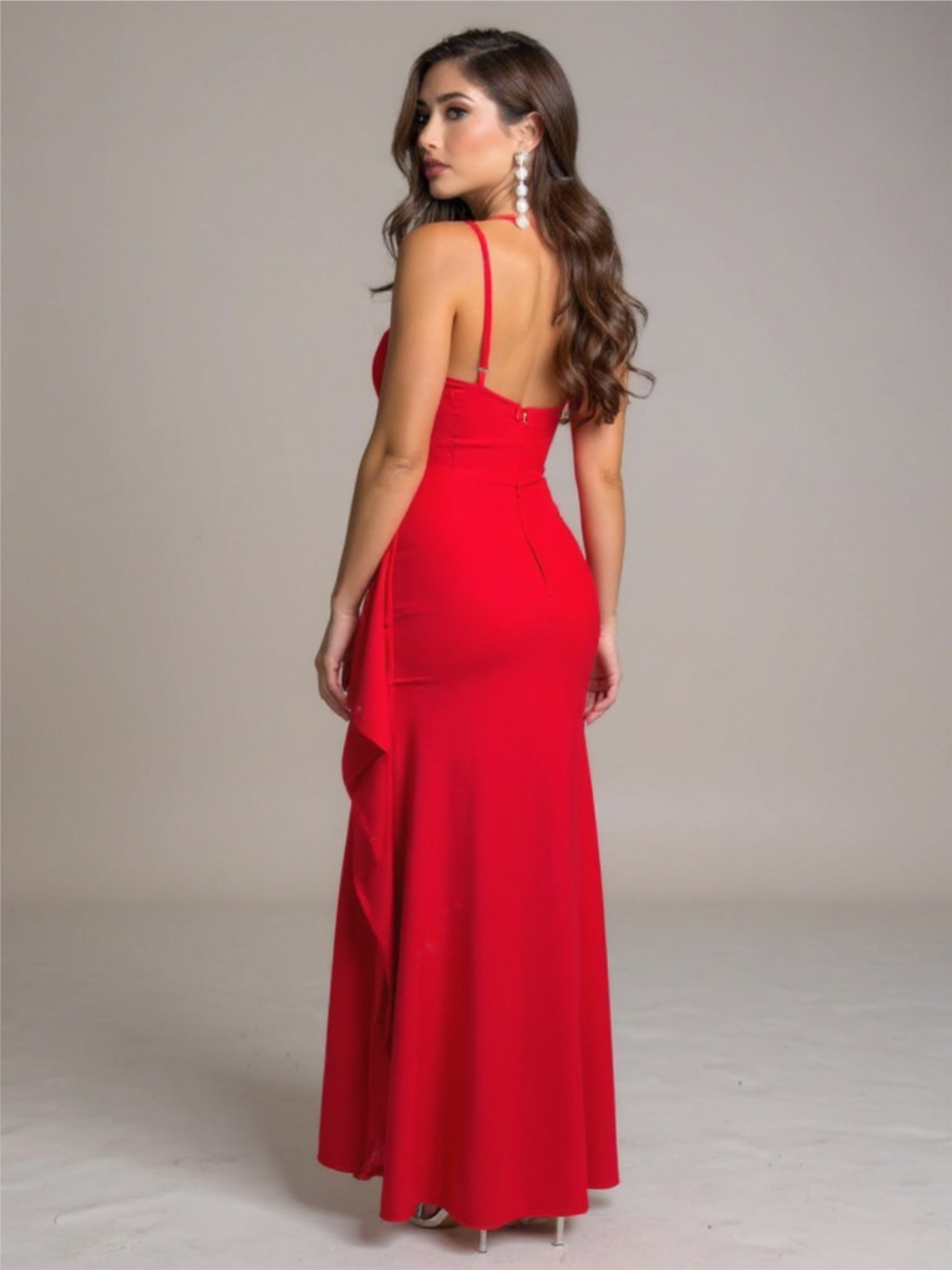 One Shoulder Ruched Maxi Dress with High Slit