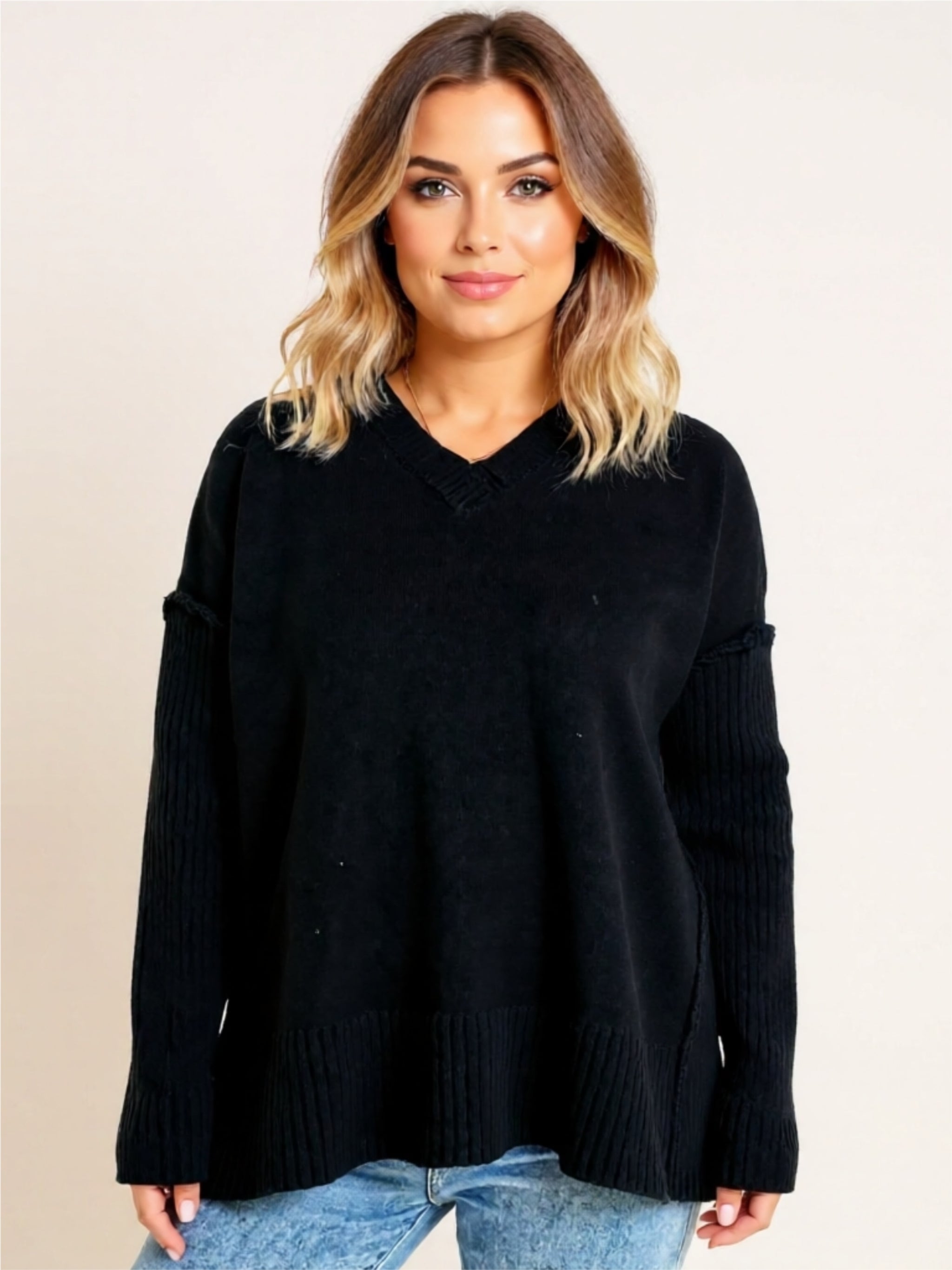 V-Neck Dropped Shoulder Sweater