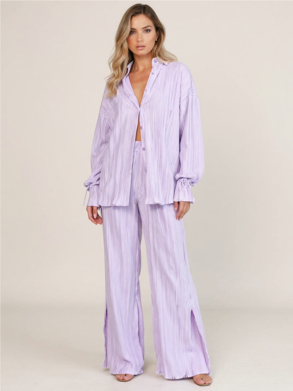 Button Up Long Sleeve Top & Pants Set