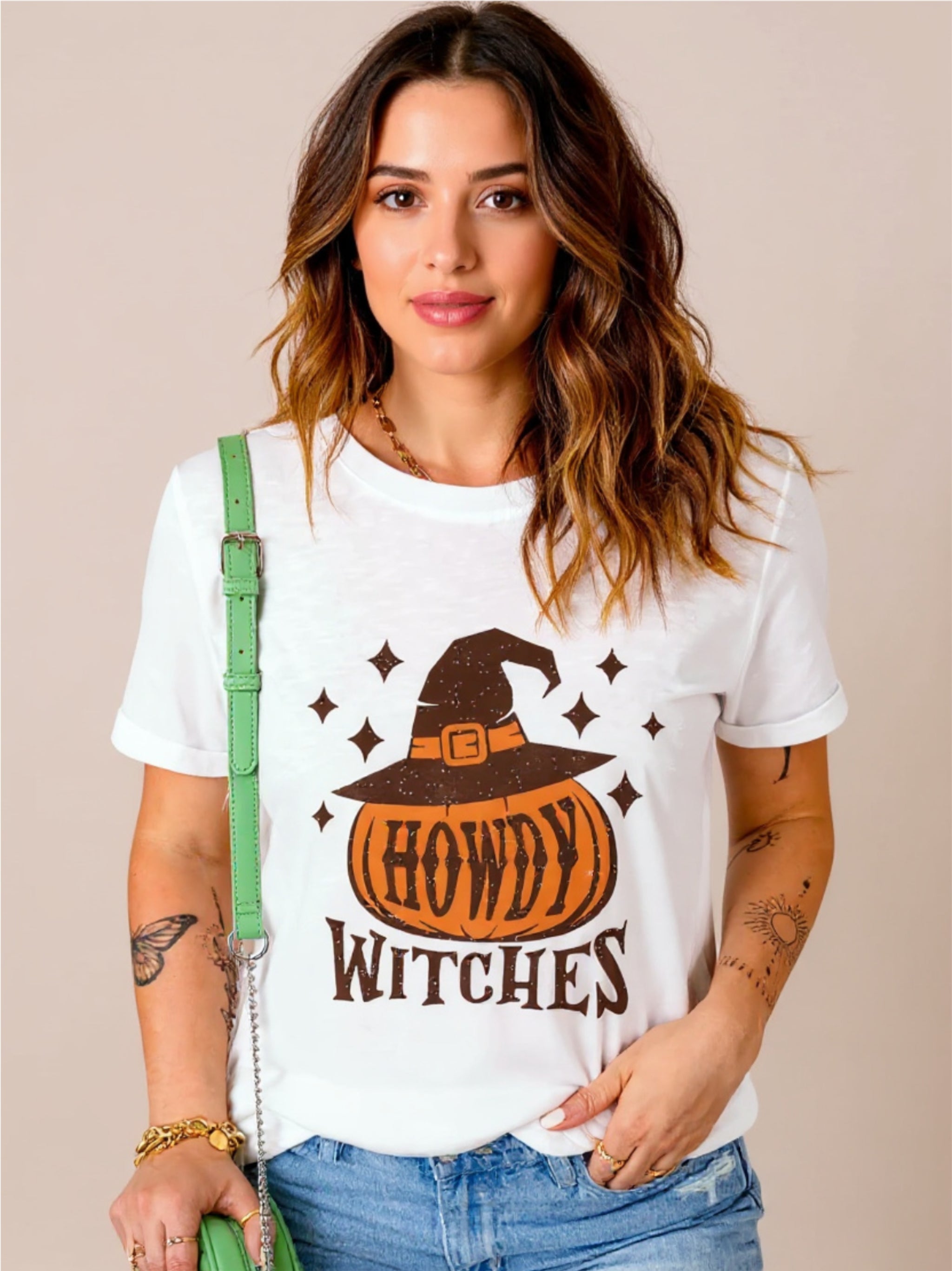 HOWDY WITCHES Round Neck Short Sleeve T-Shirt