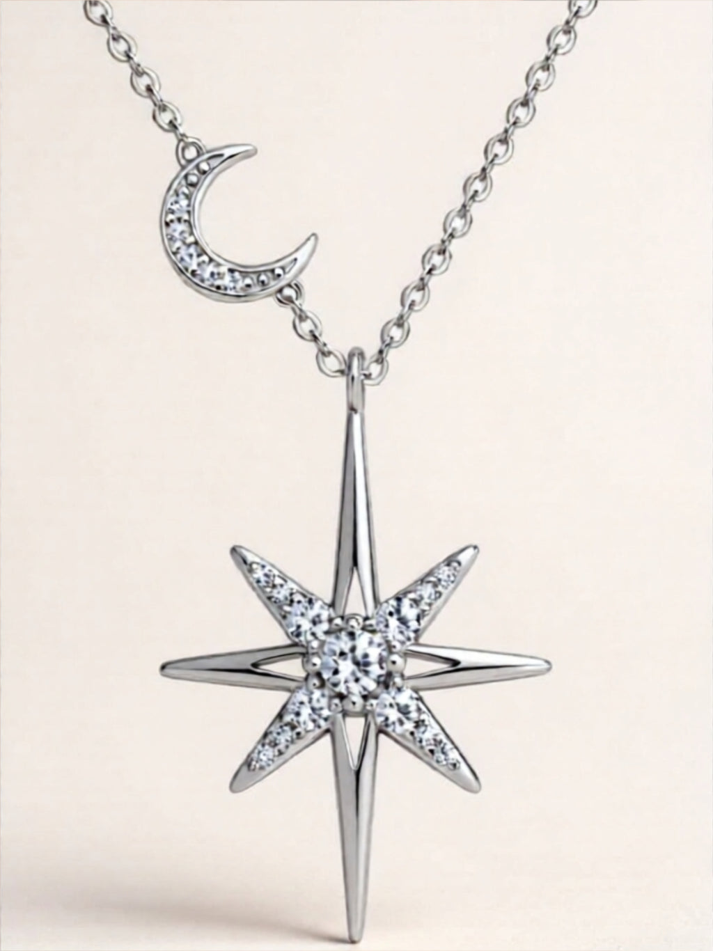 Star & Moon Moissanite 925 Sterling Silver Necklace