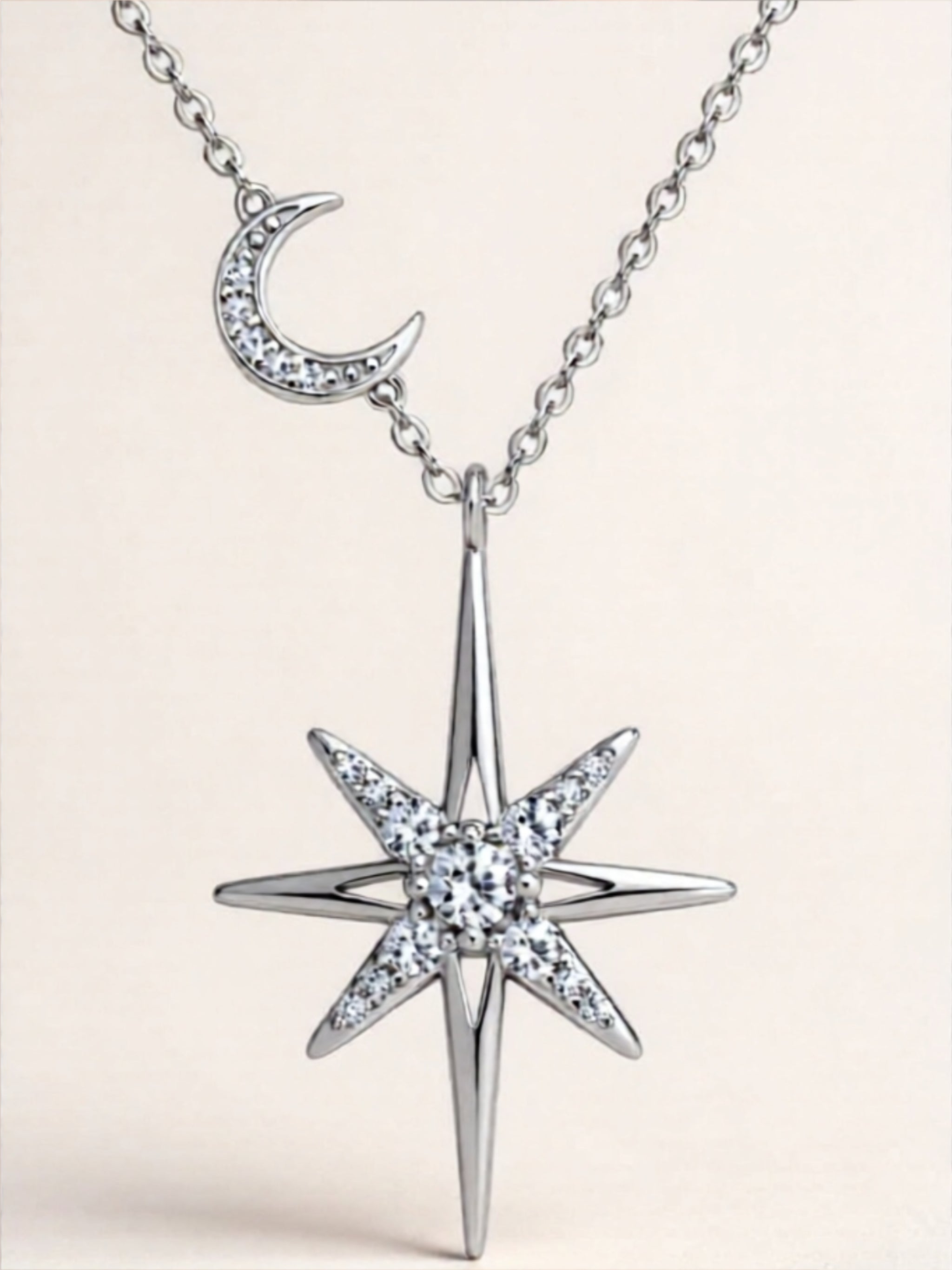 Star & Moon Moissanite 925 Sterling Silver Necklace