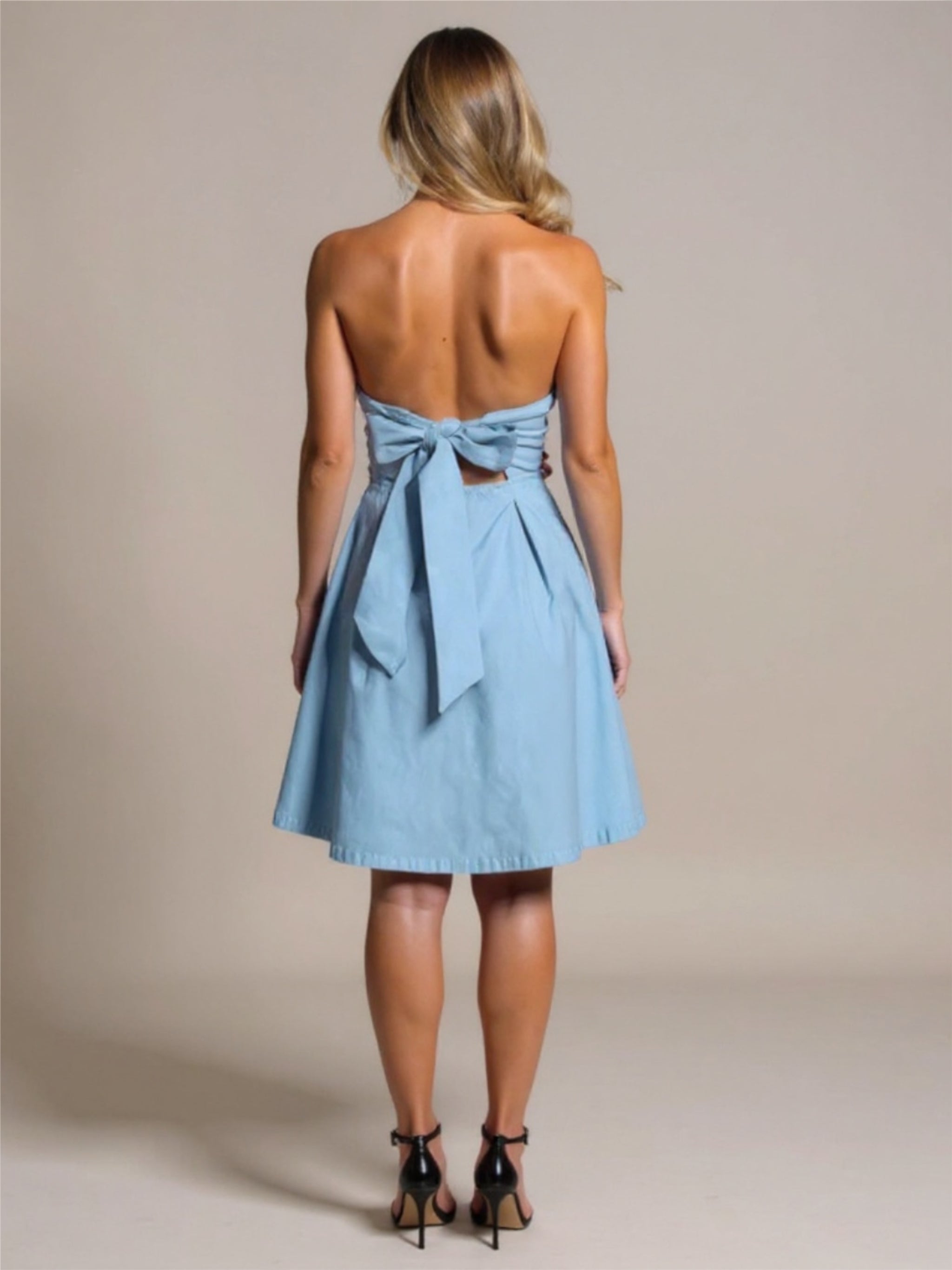 Bow Back Strapless Mini Dress
