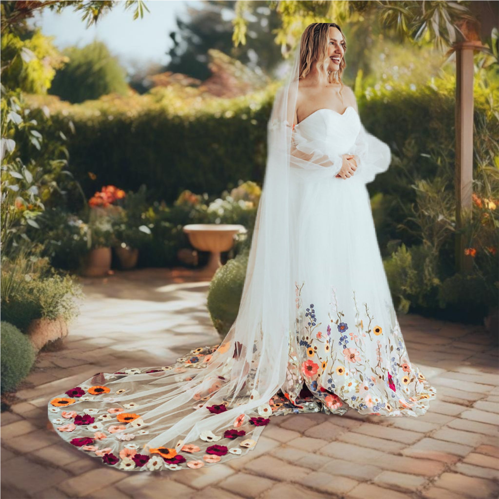 White Embroidered Floral Wedding Dress