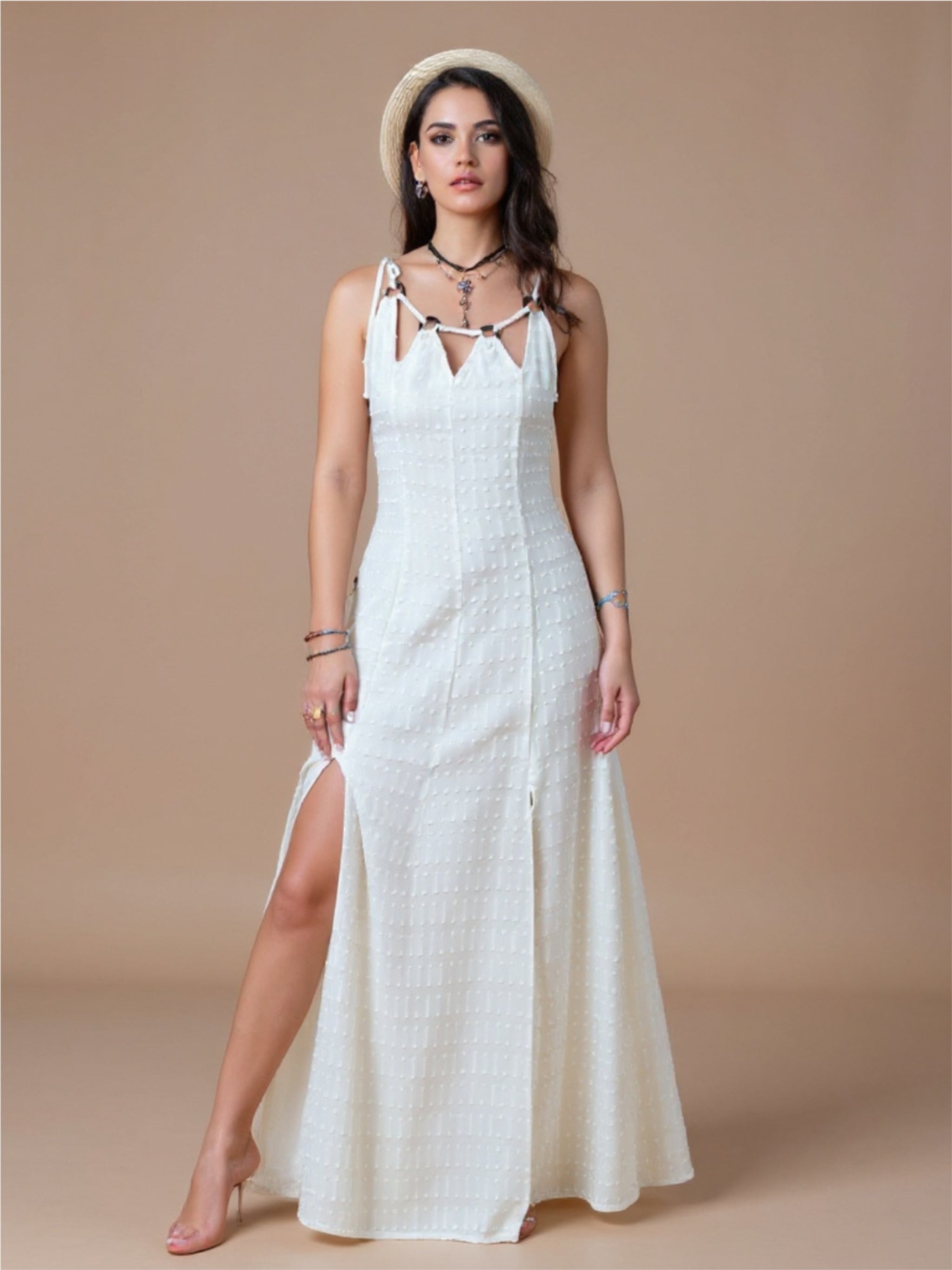 Swiss Dot Cutout Sleeveless Maxi Dress