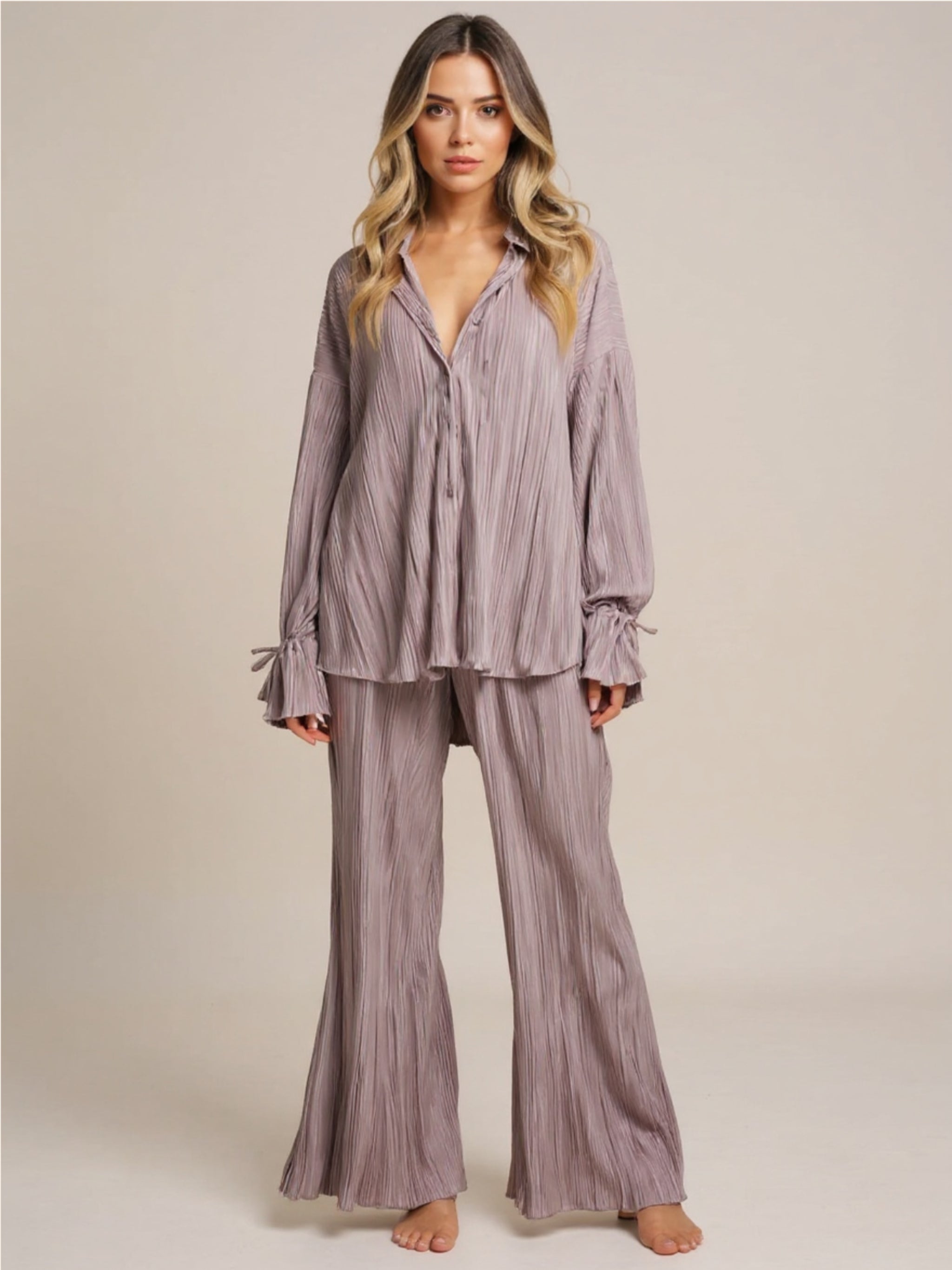 Button Up Long Sleeve Top & Pants Set