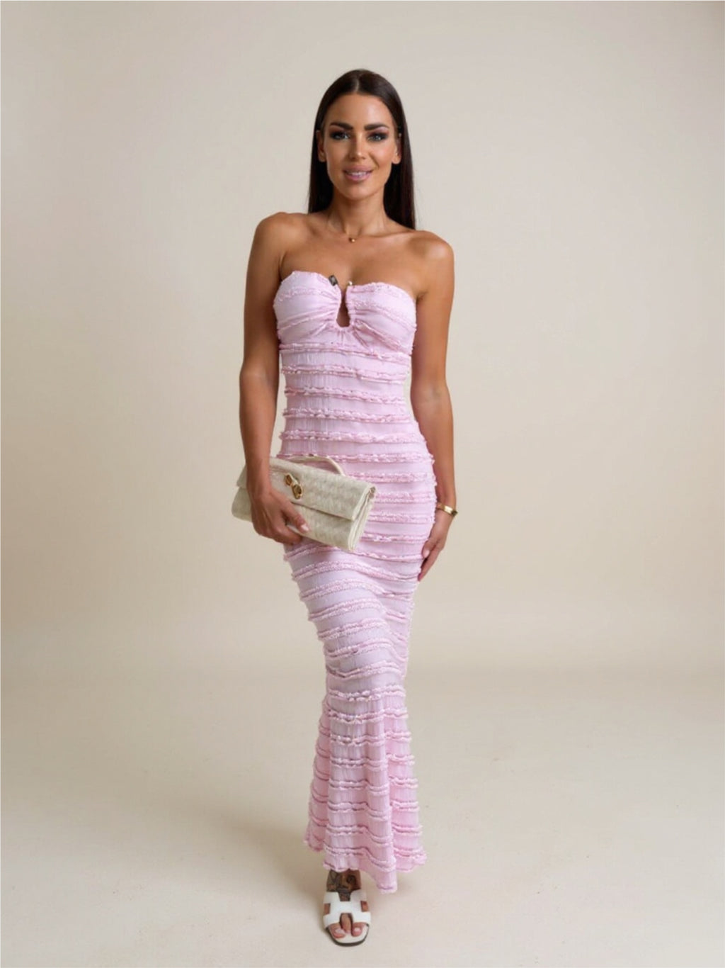 Pink Strapless Bodycon Maxi Dress