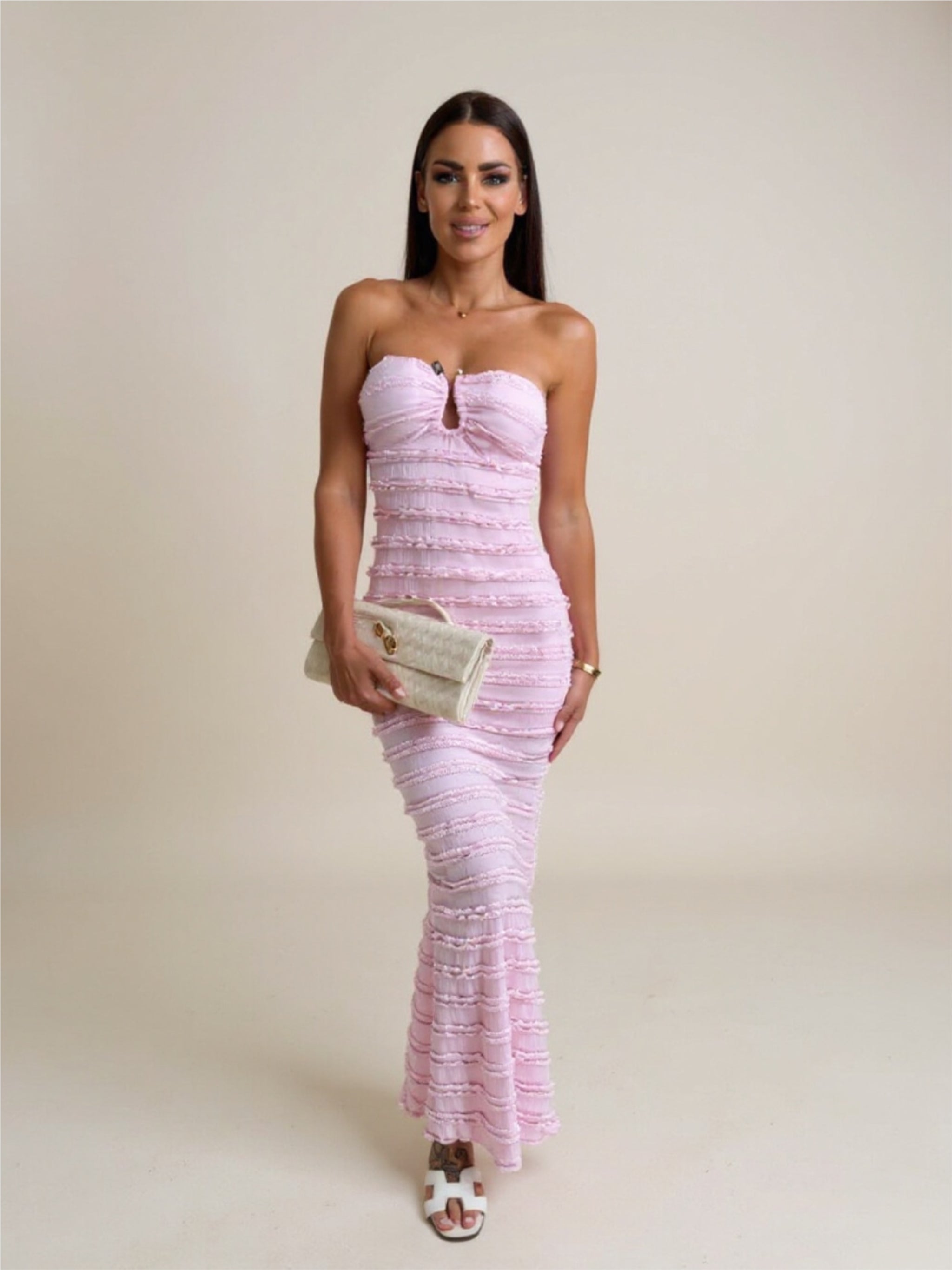 Pink Strapless Bodycon Maxi Dress