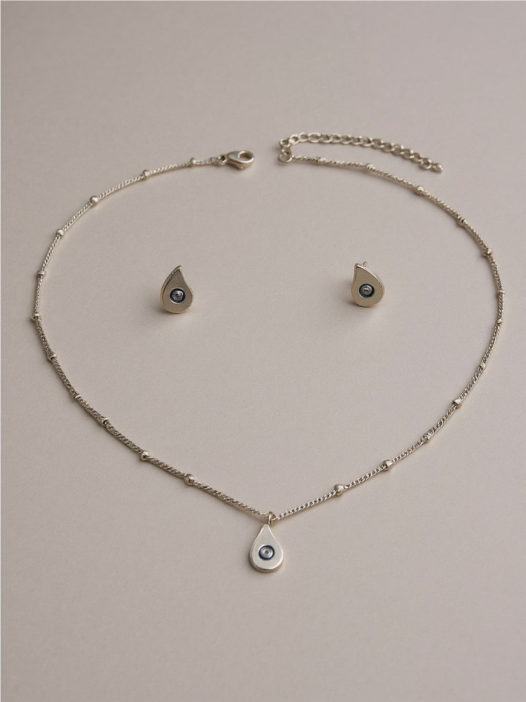 Stainless Steel Evil Eye Necklace & Earrings Jewelry Set